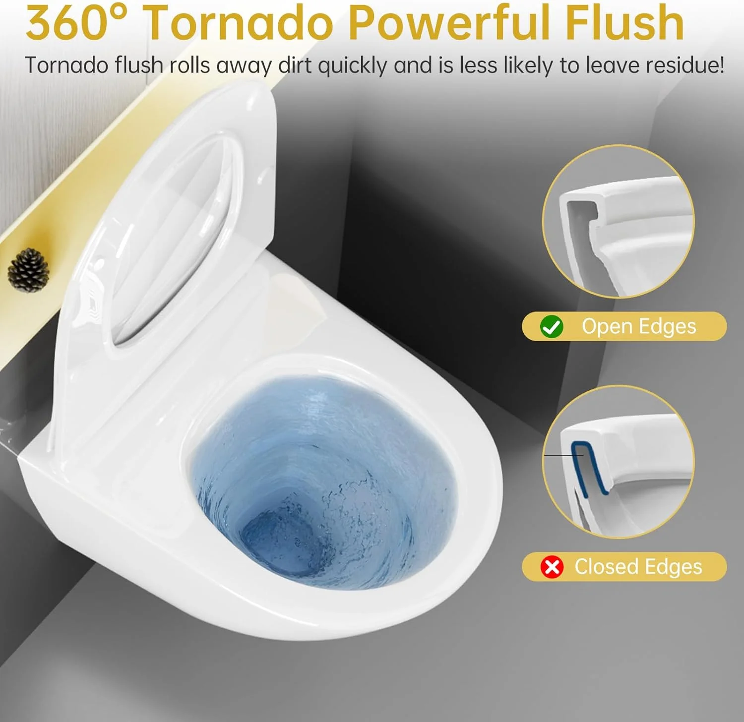 توالت های پشتی به دیوار، توالت دیواری مدرن سرامیکی با صندلی آرام بند، توالت بدون لبه BTW مناسب برای حمام های کوچک، بدون سیفون مخفی توالت، 48D x 36W x 37.3H سانتی متر، فایندپوت