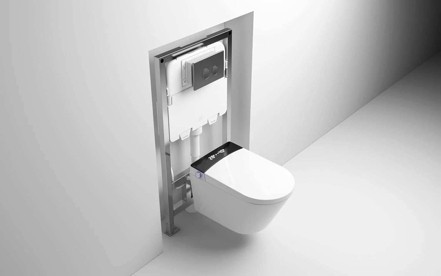 مخزن توالت دیواری MEJE مدل #MZE014P به همراه صفحه دکمه دوگانه تخلیه، سفید (سازگار با توالت هوشمند دیواری #MZE014P برای عملکرد به عنوان یک توالت هوشمند ترکیبی)