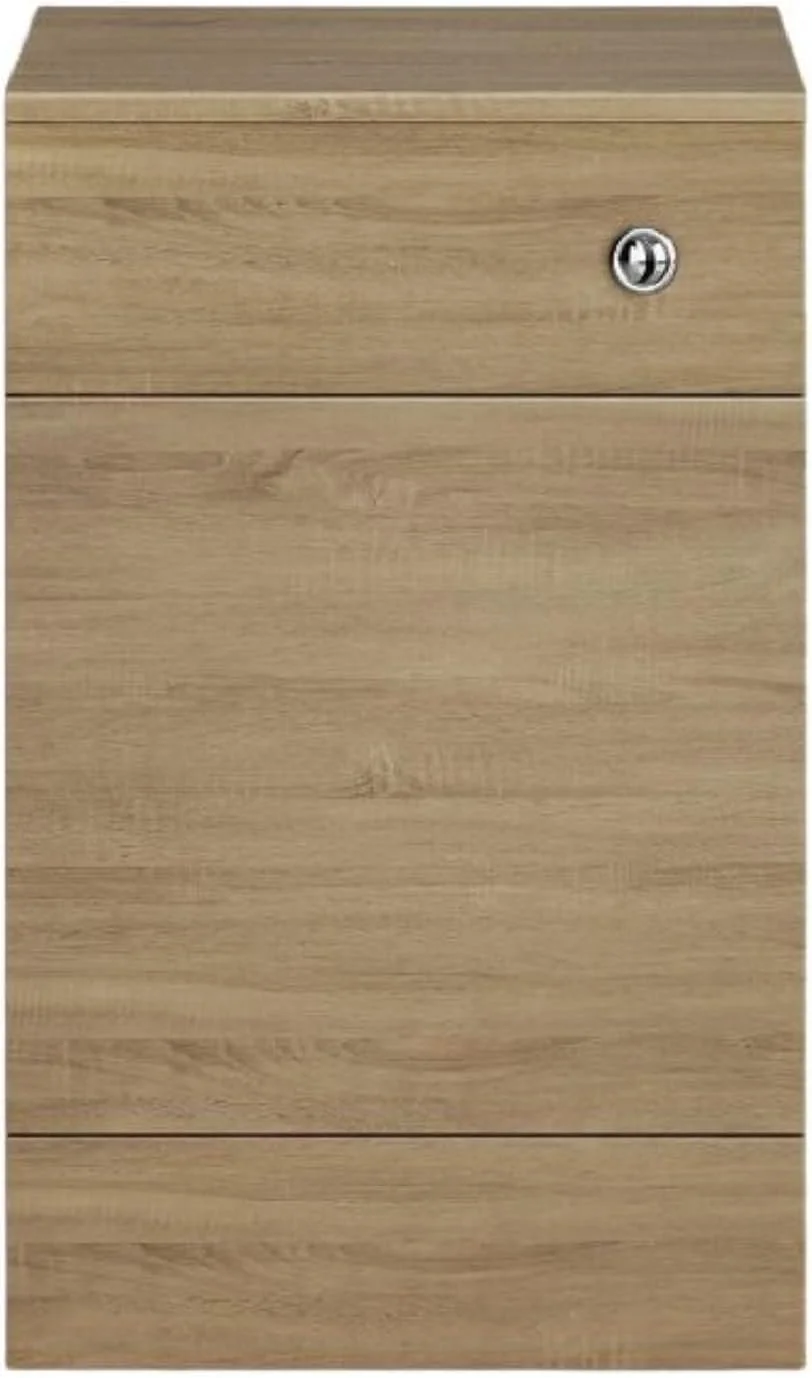 یونیت توالت فرنگی پشتی به دیوار iBathUK با اثر چوب بلوط، به همراه سیفون توکار و کابینت - 500 میلی متر