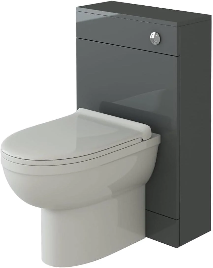 یونیت توالت فرنگی VeeBath مناسب فضاهای کوچک، مبلمان توالت مربعی جمع و جور برای توالت های پشتی به دیوار، مقاوم در برابر رطوبت، محفظه سیفون مخفی، ایده آل برای حمام های کوچک و اتاق های مستر، خاکستری آنتراسیت 500x200 میلی متر