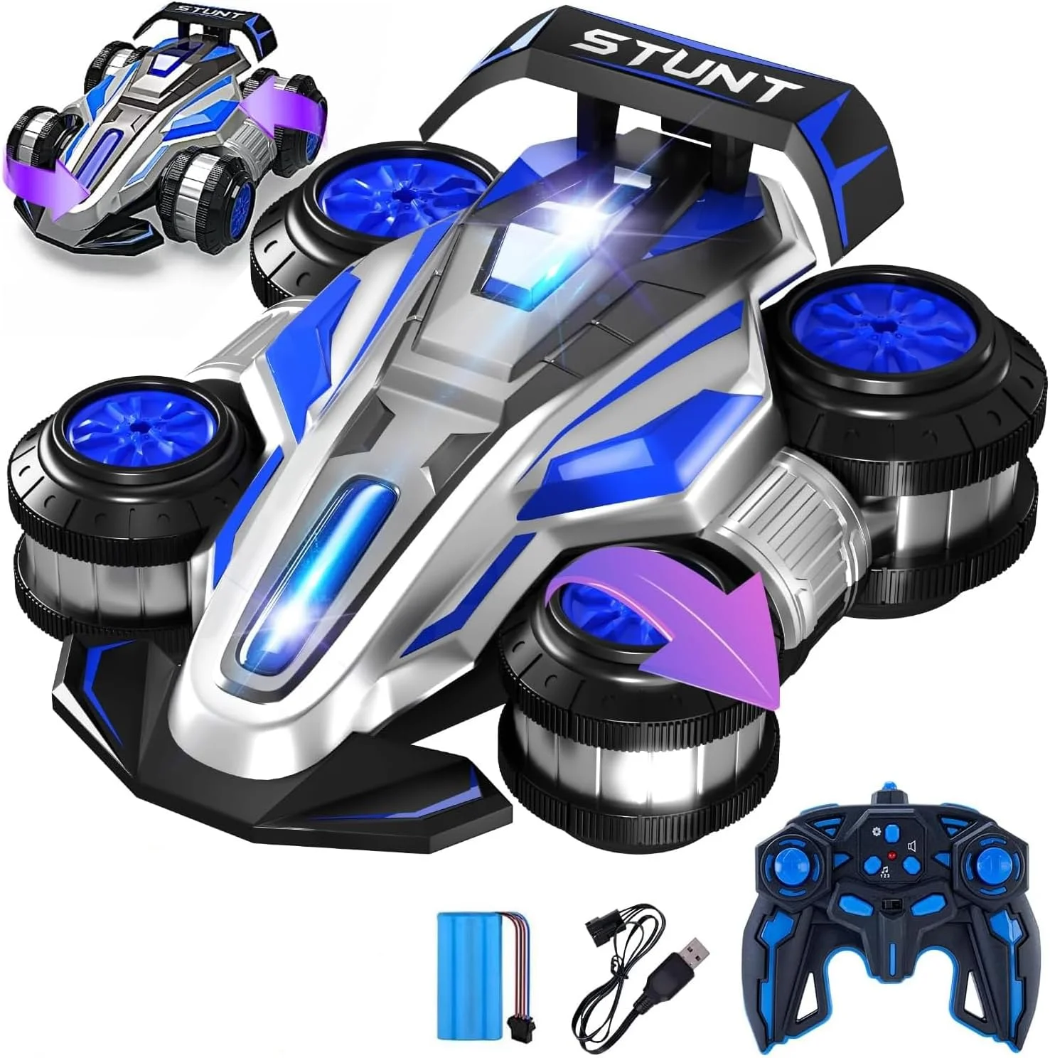 ماشین کنترلی ارتقا یافته با قابلیت چرخش 360 درجه، ماشین RC 2 در 1 ضد جاذبه، ماشین مسابقه دریفت چرخ دار با چراغ ها و موسیقی، هدیه تولد، اسباب بازی برای پسران 6، 7، 8، 9، 10، 11، 12 ساله