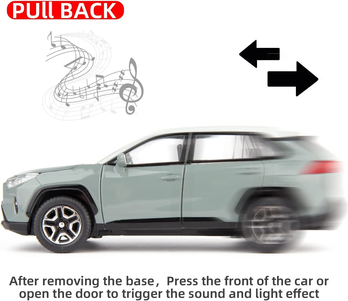 ماکت ماشین WAKAKAC مدل RAV4، مقیاس 1/32، آلیاژ دایکست، کلکسیونی، با قابلیت پخش نور و صدا، قابلیت باز شدن درب ها، اسباب بازی مناسب هدیه برای پسران و کودکان نوپا (خاکستری)