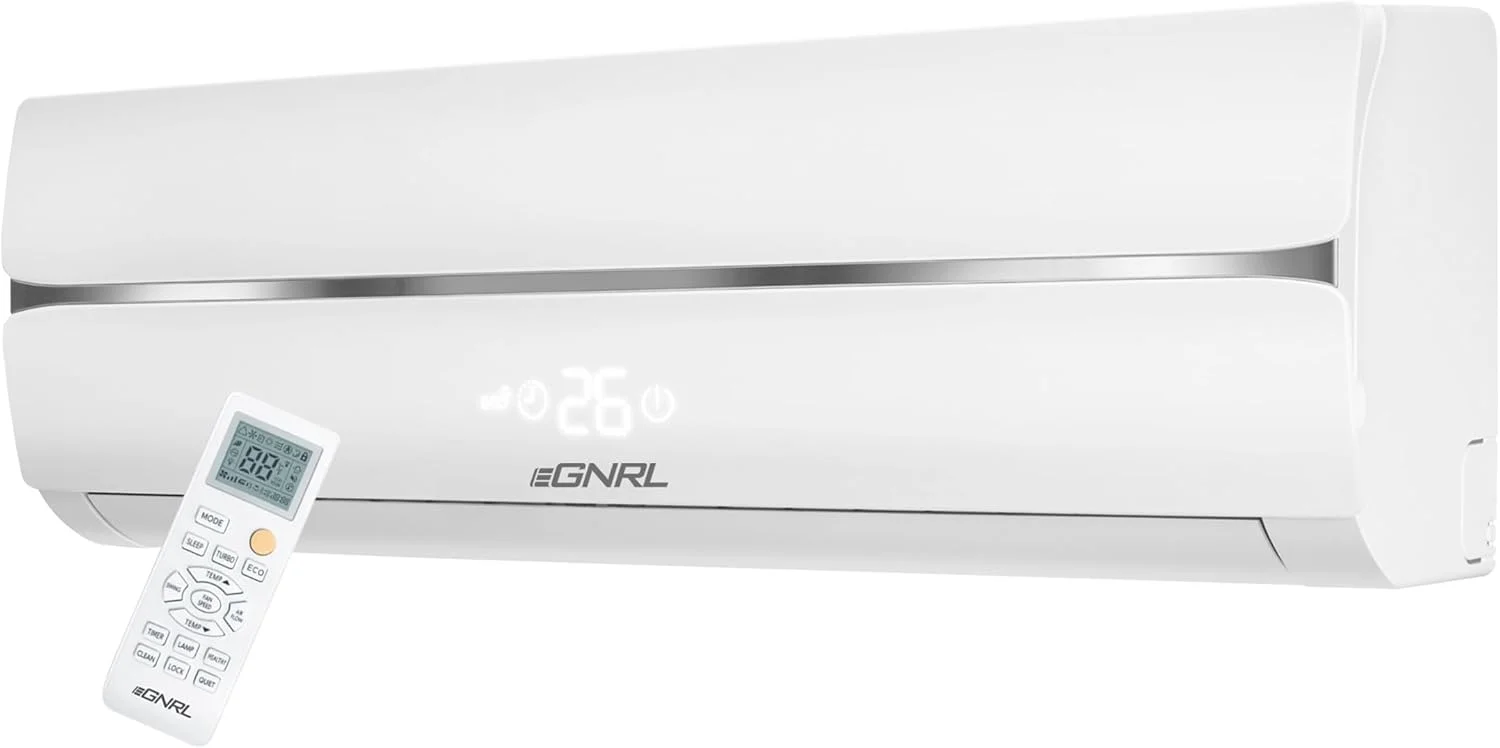 کولر گازی اسپلیت EGNRL سفید 12000 BTU T1 روتاری R410a، مدل EG12C، سری جدید 2024، به همراه کیت لوله 3 متری، فین طلایی، روتاری