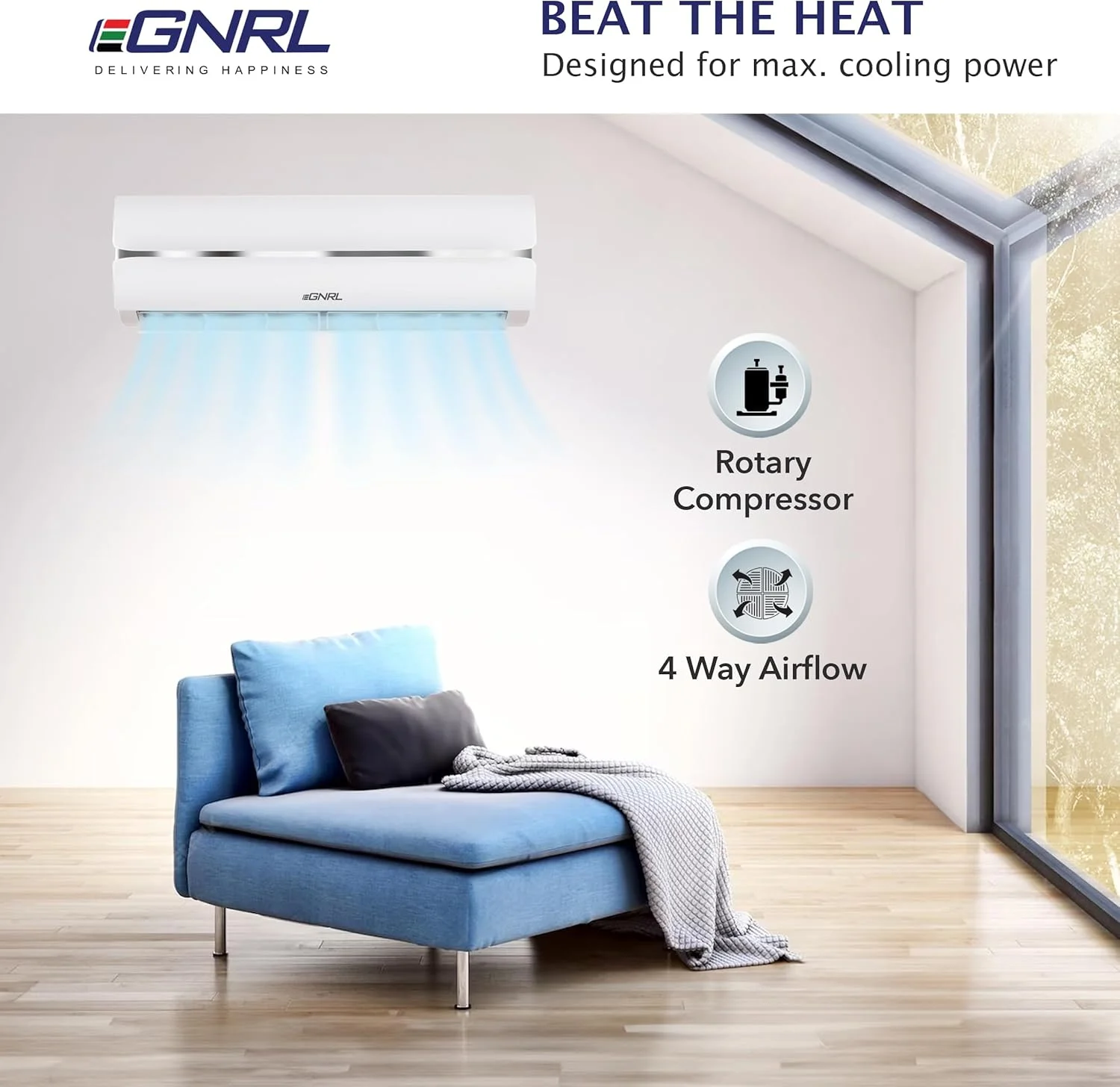 کولر گازی اسپلیت روتاری 2 تن EGNRL مدل T3 سفید R410a، مدل سری جدید 2024 | جریان هوای 4 طرفه، پره های طلایی و راه اندازی مجدد خودکار | دارای ریموت کنترل 2 تن سفید EG24T3N