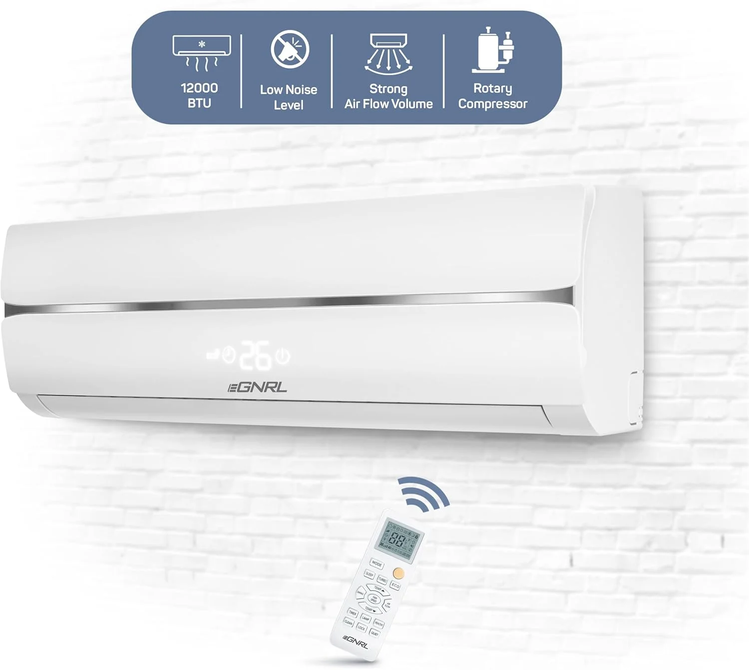کولر گازی اسپلیت EGNRL سفید 12000 BTU T1 روتاری R410a، مدل EG12C، سری جدید 2024، به همراه کیت لوله 3 متری، فین طلایی، روتاری