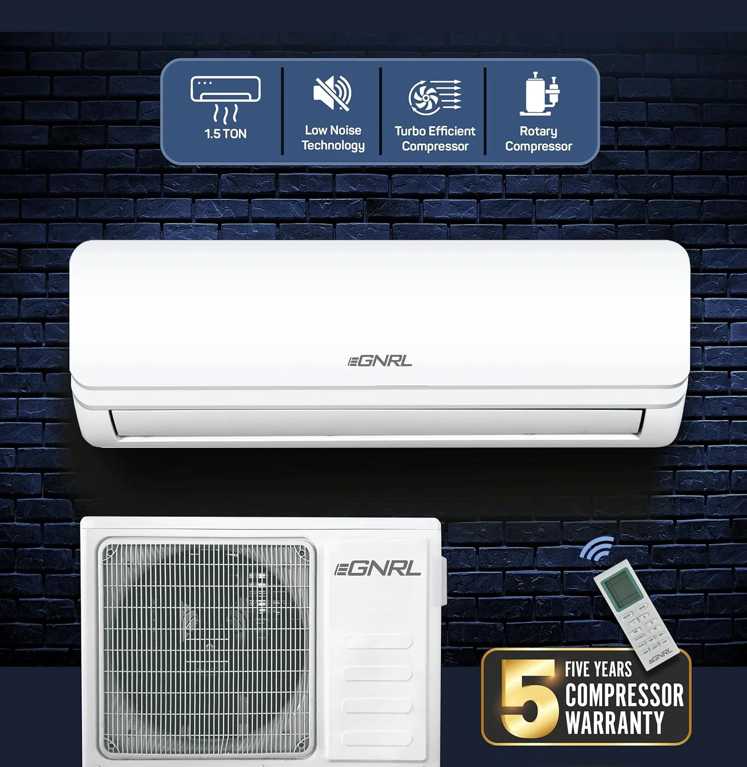کولر گازی اسپلیت روتاری EGNRL مدل EG18TN با ظرفیت 1.5 تن، مناسب مناطق گرمسیری T3، با گاز R410a، مدل جدید 2025 | کمپرسور توربو با بازدهی بالا، قابلیت راه اندازی مجدد خودکار و عملکرد هوشمند | دارای ریموت کنترل، رنگ سفید