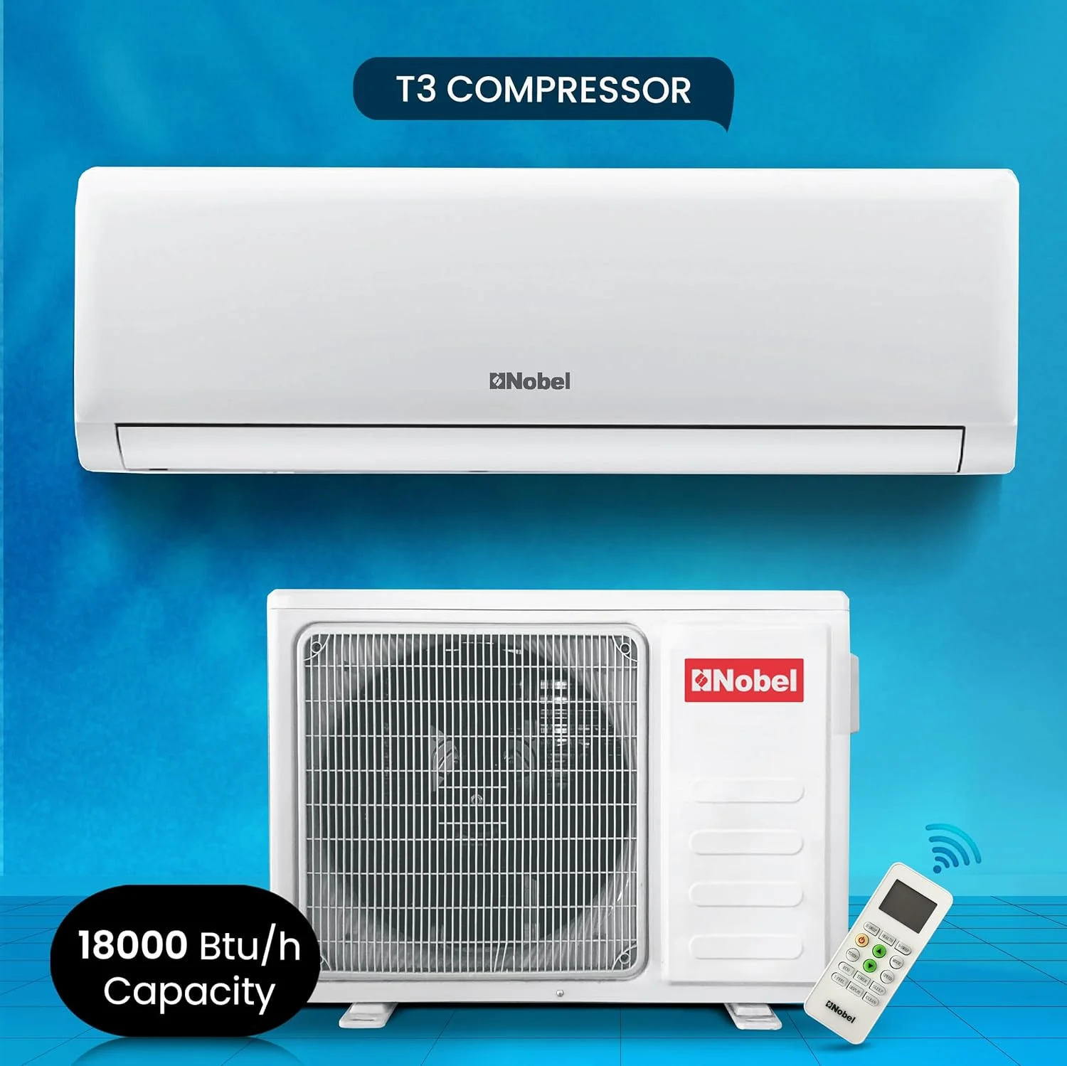 کولر گازی اسپلیت روتاری 1.5 تن، کولر گازی کم مصرف با کمپرسور روتاری گرمسیری T3، گاز R410، کولر گازی 18000 BTU، تکنولوژی Gold Fin، راه اندازی مجدد خودکار، عملکرد بی صدا 1826W - NSAC18T3N سفید