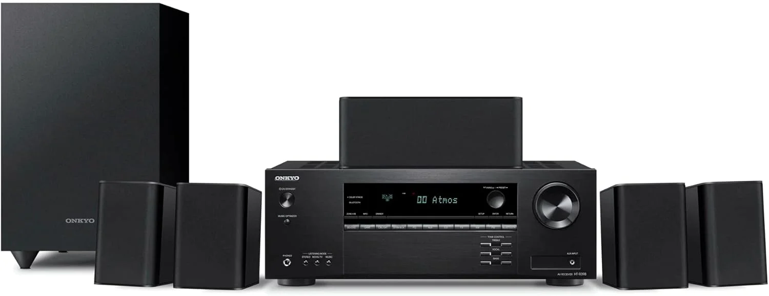 پکیج سینمای خانگی رسیور و بلندگو Onkyo HT-S3910، بلندگوی جلو/مرکزی، 4 بلندگوی فراگیر، ساب ووفر و رسیور، 4K Ultra HD (مدل 2019)