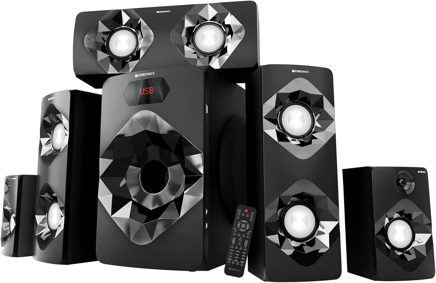 اسپیکر سینمای خانگی 5.1 کاناله زبرونیکس مدل Dragon 2 با ساب ووفر 8 اینچی، توان خروجی 190 وات RMS، بلوتوث 5.0، قابلیت نصب روی دیوار، صدای فراگیر AC-3، ورودی میکروفون دوگانه، کنترل از راه دور و نمایشگر LED