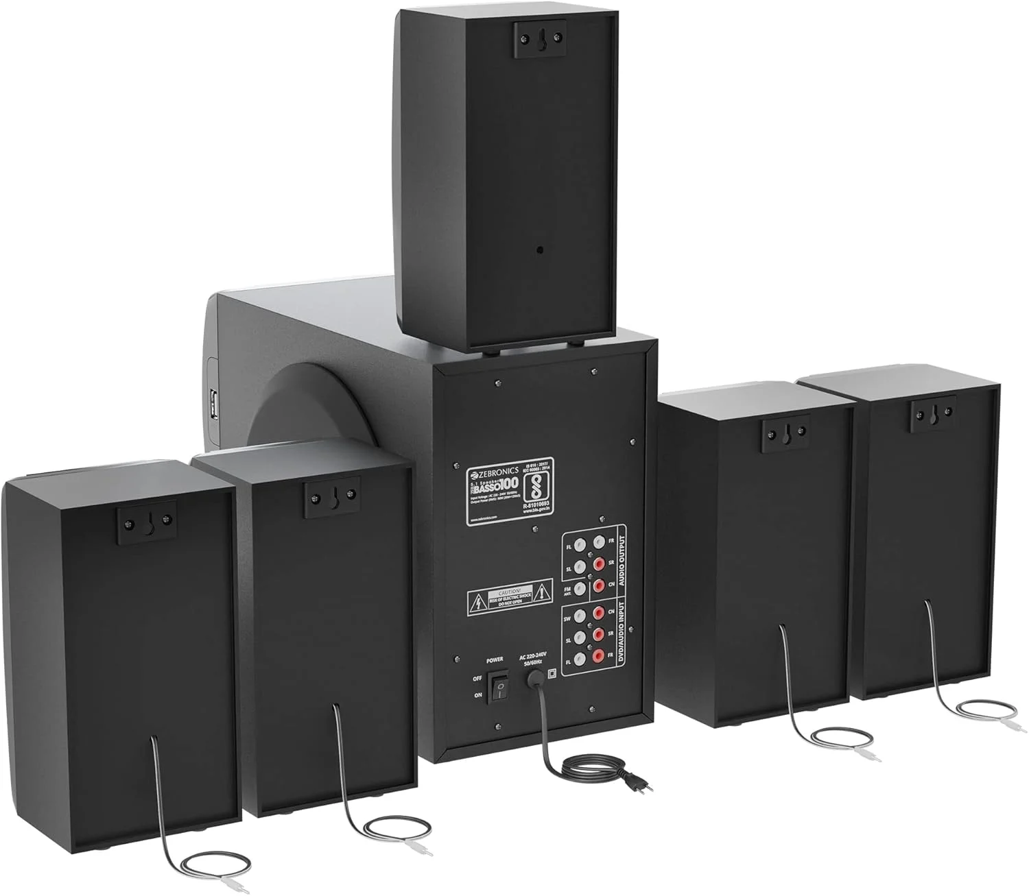 اسپیکر سینمای خانگی 5.1 زیبرونیکس مدل Basso 100 با ساب ووفر 5.25 اینچی، توان خروجی 90 وات RMS، بلوتوث 5.1، قابلیت نصب دیواری، صدای فراگیر AC-3، نورپردازی RGB و ریموت کنترل و نمایشگر LED