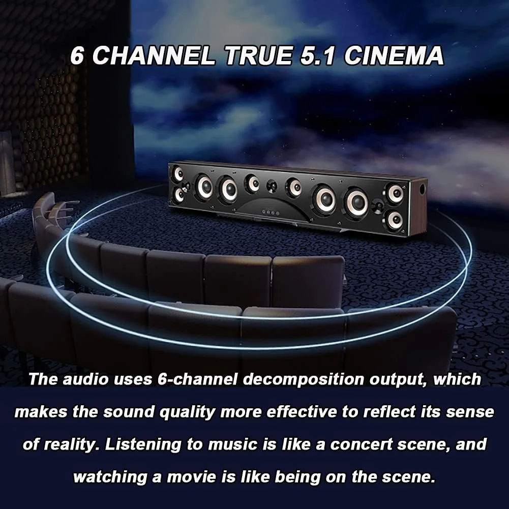 سیستم صوتی سینمای خانگی 5.1 کاناله WRQzxcv، خروجی 6 کاناله، سیستم اندروید داخلی، سیستم فراگیر 4K HD، صوتی تلویزیون بلوتوث 170 واتی، WiFi، RJ45، AUX، بلوتوث، فیبر نوری، کواکسیال، HD