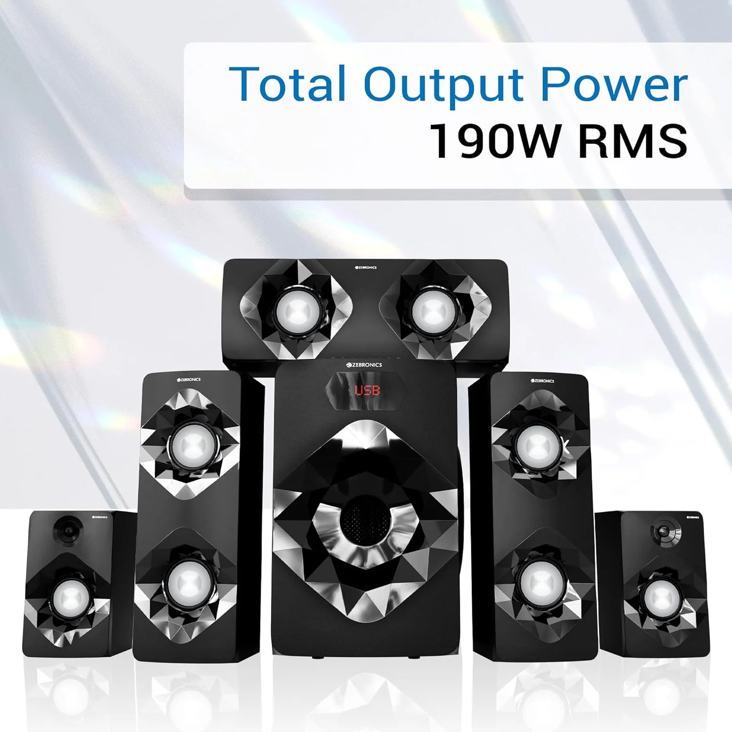 اسپیکر سینمای خانگی 5.1 کاناله زبرونیکس مدل Dragon 2 با ساب ووفر 8 اینچی، توان خروجی 190 وات RMS، بلوتوث 5.0، قابلیت نصب روی دیوار، صدای فراگیر AC-3، ورودی میکروفون دوگانه، کنترل از راه دور و نمایشگر LED