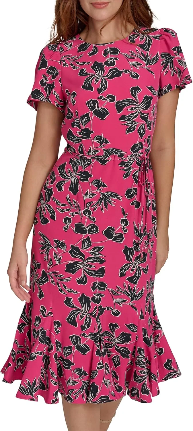 پیراهن زنانه تامی هیلفیگر مدل دامن ترومپت کمربند دار با پارچه کشی (تک عددی)