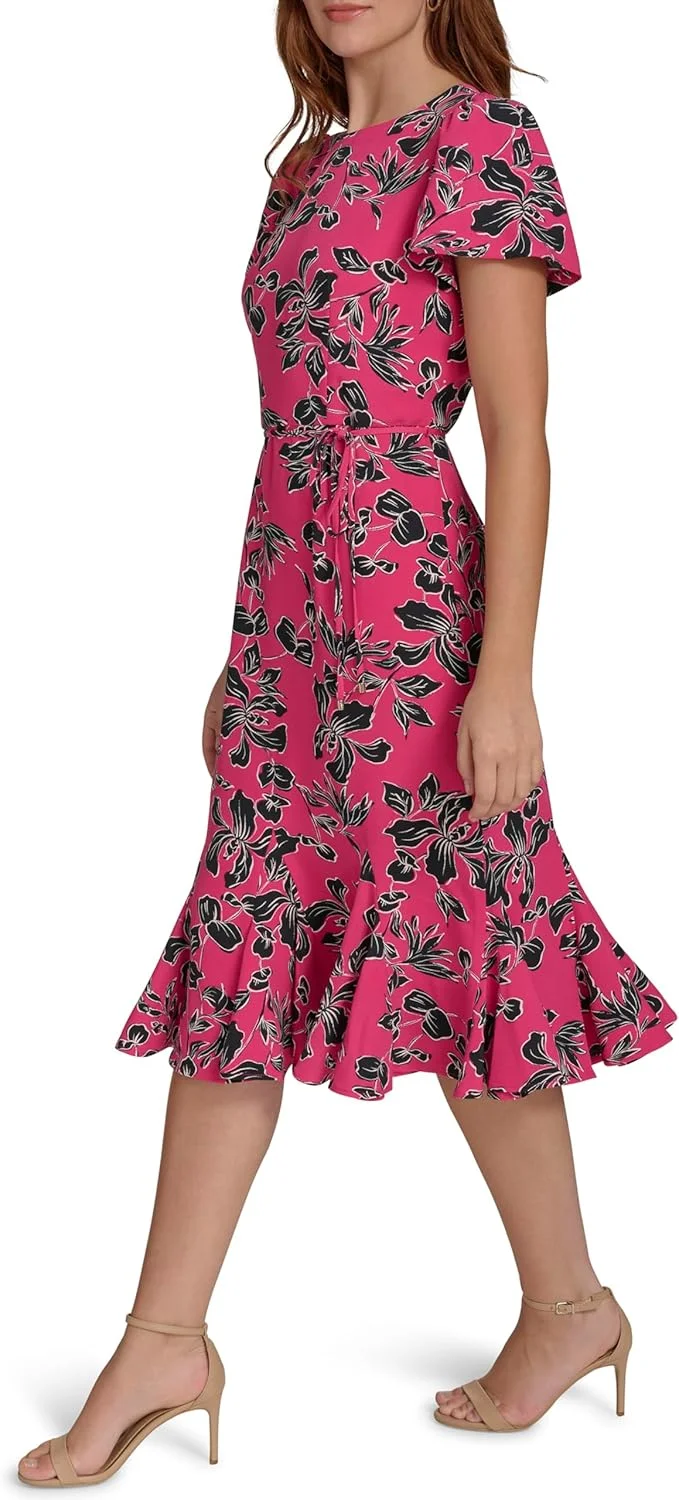 پیراهن زنانه تامی هیلفیگر مدل دامن ترومپت کمربند دار با پارچه کشی (تک عددی)