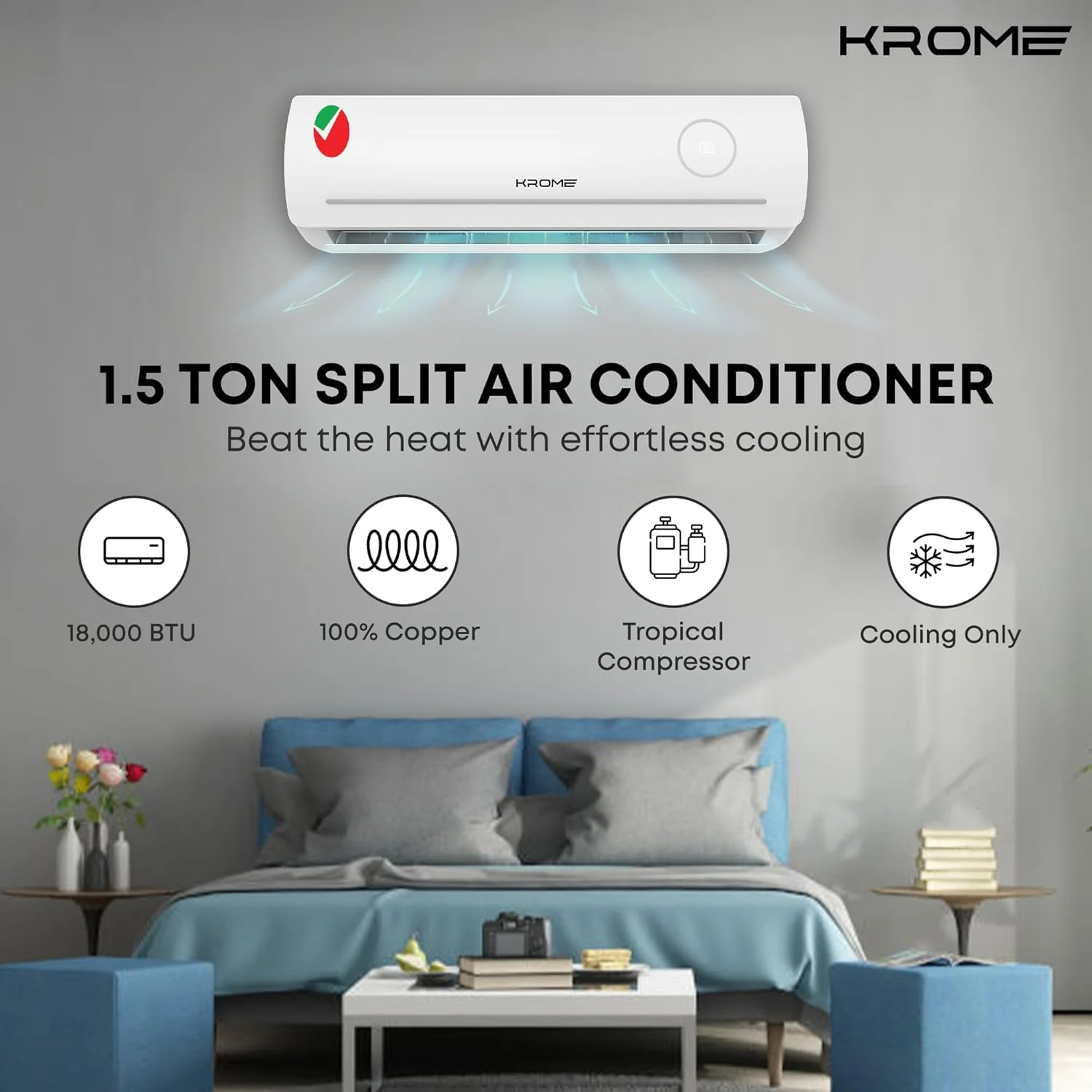 کولر گازی اسپلیت 1.5 تن کروم با کمپرسور روتاری پیشرفته، 18000 BTU، کم صدا، R-410a با بازدهی انرژی، قابل اعتماد و بادوام، سفید مدل KR-AR18MT3 کولر گازی اسپلیت 1.5 تن کروم با کمپرسور روتاری پیشرفته، 18000 BTU، کم صدا، R-410a با بازدهی انرژی، قابل اعتماد و بادوام، سفید مدل KR-AR18MT3