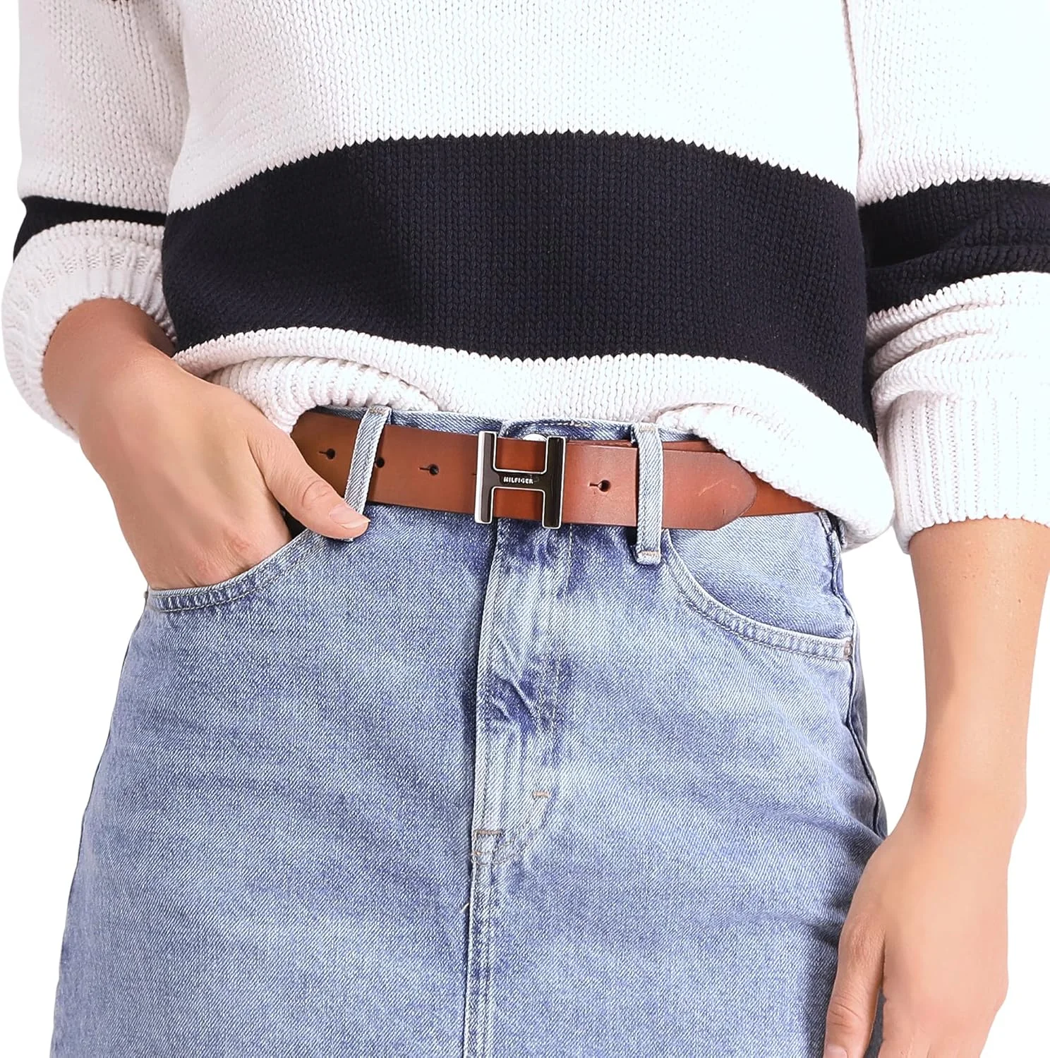 کمربند زنانه تامی هیلفیگر مدل H Plaque Buckle کمربند زنانه تامی هیلفیگر مدل H Plaque Buckle