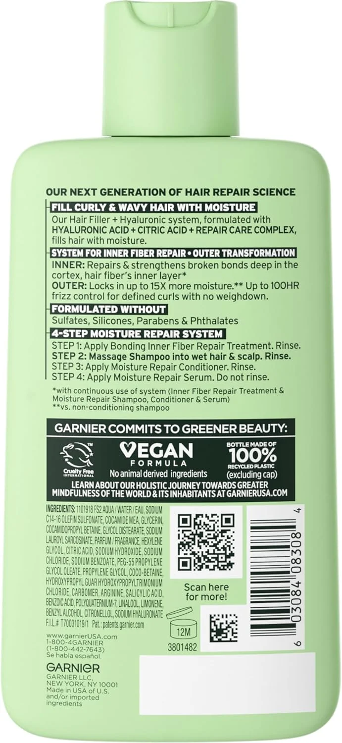 شامپو ترمیم کننده و آبرسان مو گارنیه Fructis Hair Filler، شامپو بدون سولفات برای موهای فر و مجعد حاوی هیالورونیک اسید، 300 میلی لیتر شامپو ترمیم کننده و آبرسان مو گارنیه Fructis Hair Filler، شامپو بدون سولفات برای موهای فر و مجعد حاوی هیالورونیک اسید، 300 میلی لیتر
