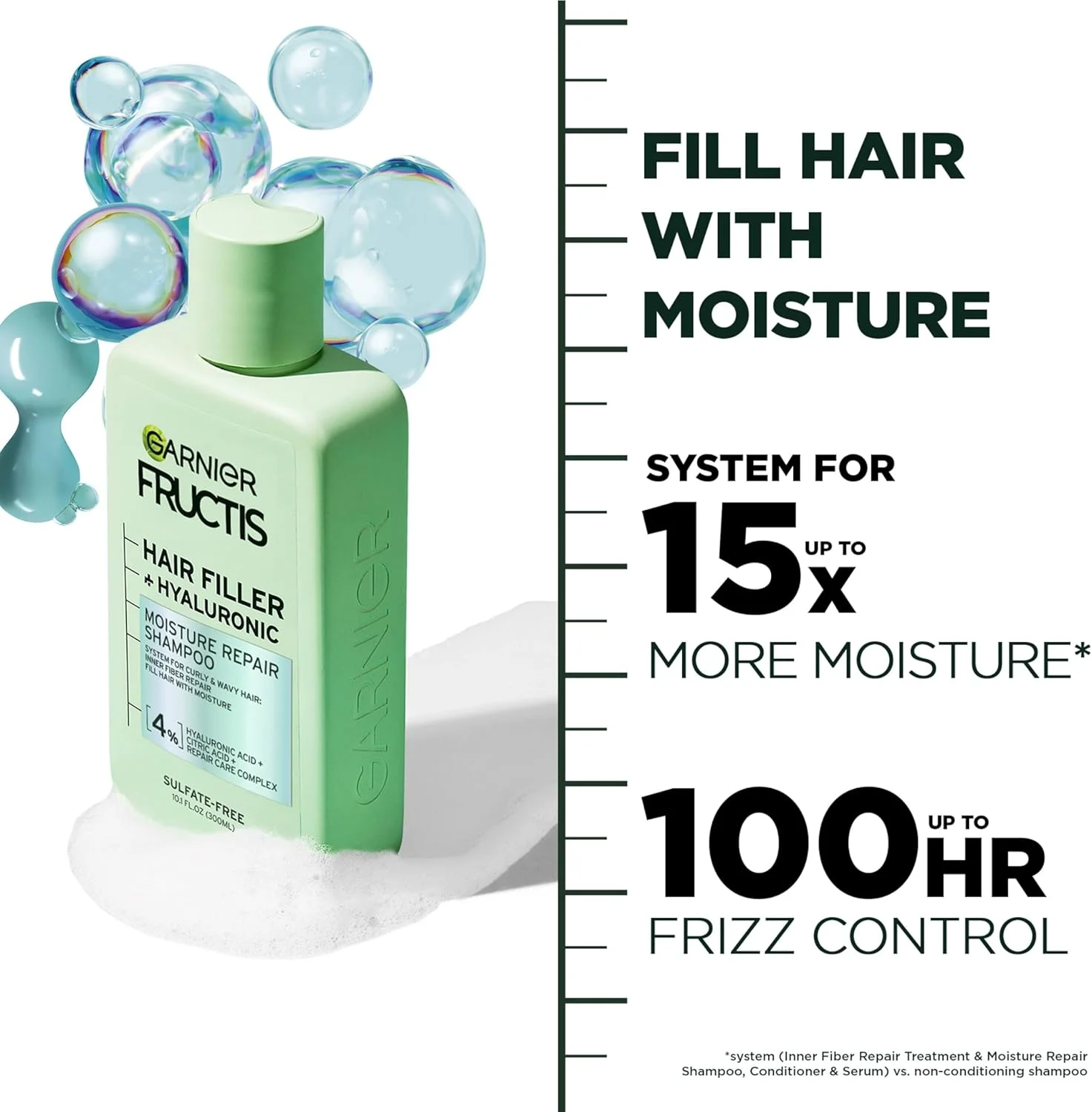 شامپو ترمیم کننده و آبرسان مو گارنیه Fructis Hair Filler، شامپو بدون سولفات برای موهای فر و مجعد حاوی هیالورونیک اسید، 300 میلی لیتر شامپو ترمیم کننده و آبرسان مو گارنیه Fructis Hair Filler، شامپو بدون سولفات برای موهای فر و مجعد حاوی هیالورونیک اسید، 300 میلی لیتر