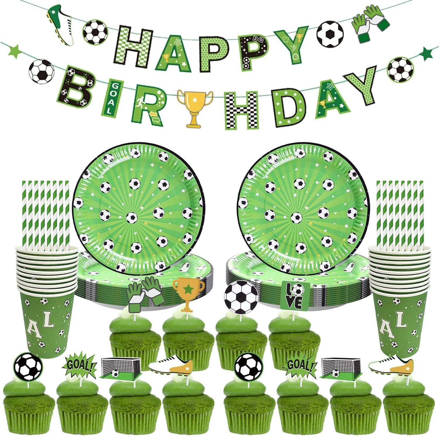 ظروف مهمانی با تم فوتبال KASTWAVE، ست لوازم جانبی جشن تولد با تم فوتبال برای کودکان، بنر تولدت مبارک، بشقاب، تاپر کیک، فنجان، نی، برای طرفداران فوتبال (16 مهمان) ظروف مهمانی با تم فوتبال KASTWAVE، ست لوازم جانبی جشن تولد با تم فوتبال برای کودکان، بنر تولدت مبارک، بشقاب، تاپر کیک، فنجان، نی، برای طرفداران فوتبال (16 مهمان)