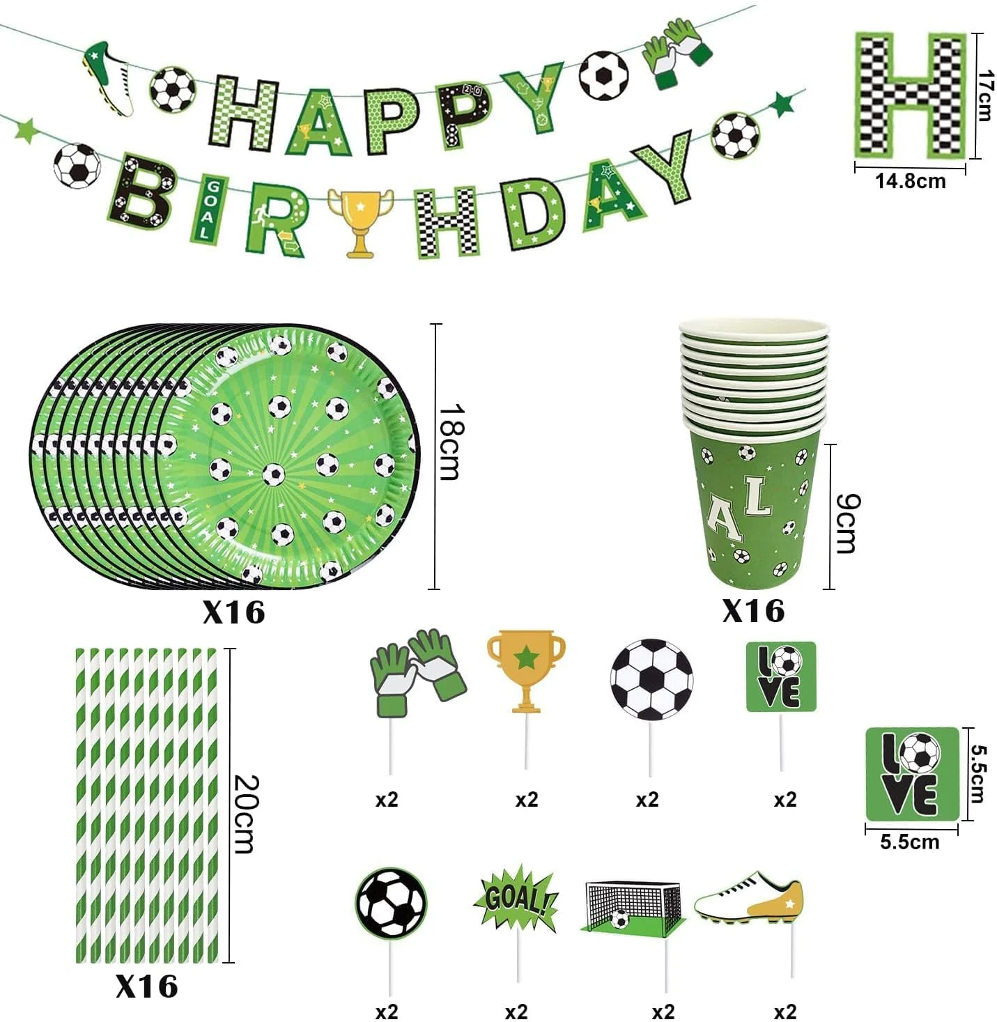 ظروف مهمانی با تم فوتبال KASTWAVE، ست لوازم جانبی جشن تولد با تم فوتبال برای کودکان، بنر تولدت مبارک، بشقاب، تاپر کیک، فنجان، نی، برای طرفداران فوتبال (16 مهمان) ظروف مهمانی با تم فوتبال KASTWAVE، ست لوازم جانبی جشن تولد با تم فوتبال برای کودکان، بنر تولدت مبارک، بشقاب، تاپر کیک، فنجان، نی، برای طرفداران فوتبال (16 مهمان)