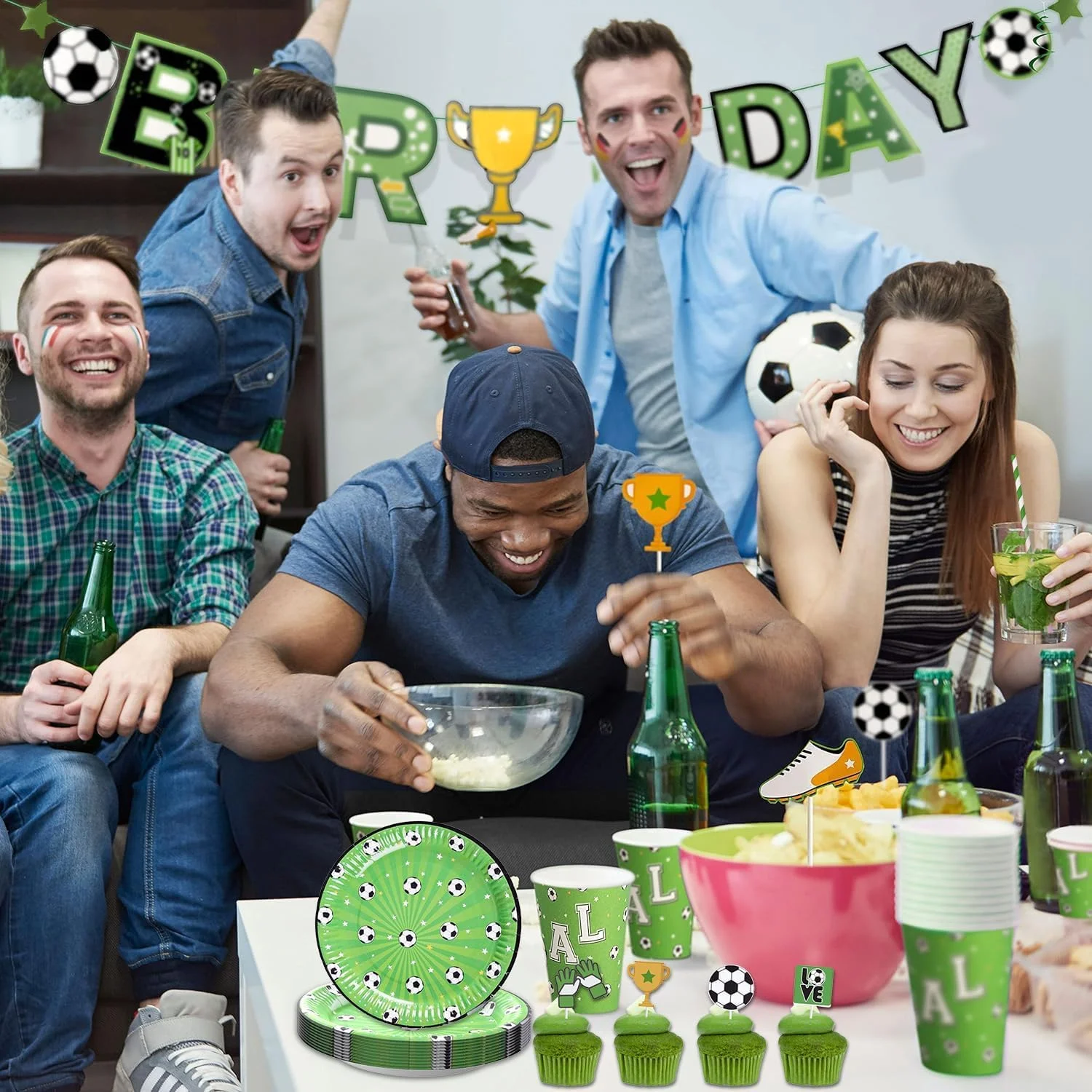 ظروف مهمانی با تم فوتبال KASTWAVE، ست لوازم جانبی جشن تولد با تم فوتبال برای کودکان، بنر تولدت مبارک، بشقاب، تاپر کیک، فنجان، نی، برای طرفداران فوتبال (16 مهمان) ظروف مهمانی با تم فوتبال KASTWAVE، ست لوازم جانبی جشن تولد با تم فوتبال برای کودکان، بنر تولدت مبارک، بشقاب، تاپر کیک، فنجان، نی، برای طرفداران فوتبال (16 مهمان)