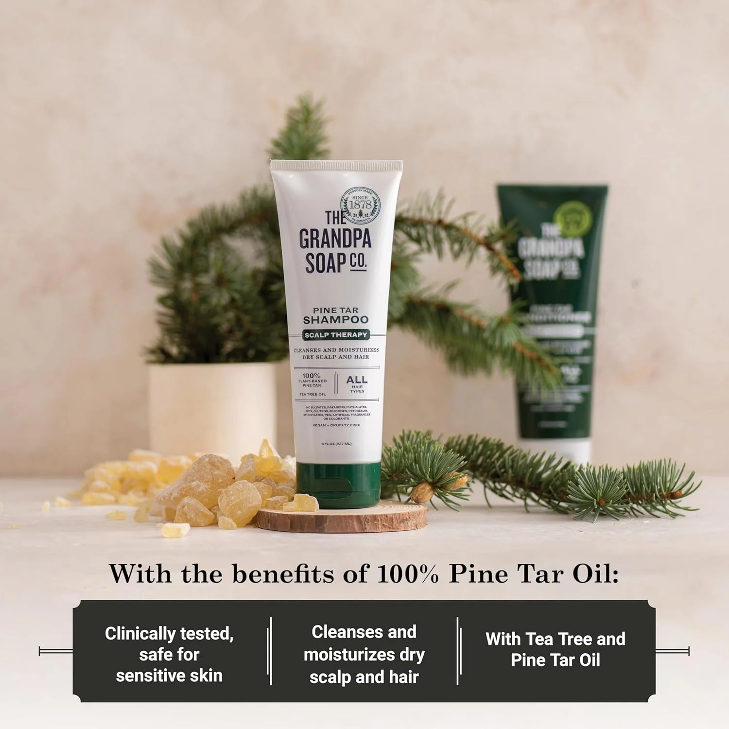 شامپو قطران کاج شرکت Grandpa Soap - پاک کننده و مرطوب کننده پوست سر خشک، حاوی قطران کاج و روغن درخت چای، مناسب انواع مو، وگان، فاقد سولفات و پارابن، 236 میلی لیتر شامپو قطران کاج شرکت Grandpa Soap - پاک کننده و مرطوب کننده پوست سر خشک، حاوی قطران کاج و روغن درخت چای، مناسب انواع مو، وگان، فاقد سولفات و پارابن، 236 میلی لیتر