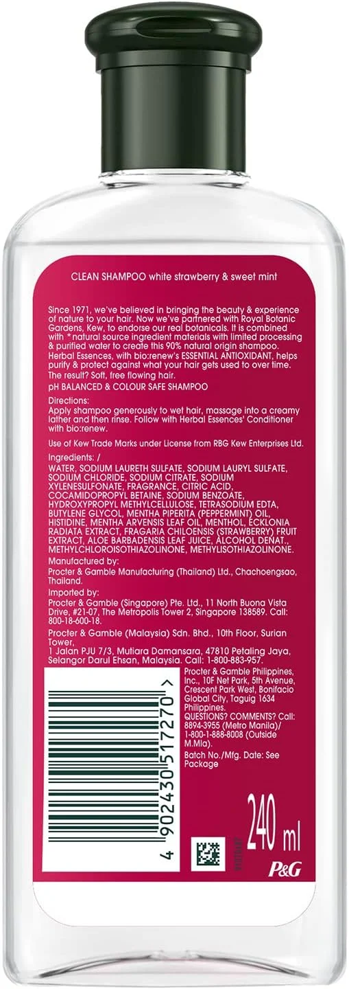 شامپو Herbal Essences توت فرنگی سفید و نعناع شیرین - برای پاکسازی و حجم دهی - بدون پارابن، بدون رنگ، 240 میلی لیتر شامپو Herbal Essences توت فرنگی سفید و نعناع شیرین - برای پاکسازی و حجم دهی - بدون پارابن، بدون رنگ، 240 میلی لیتر