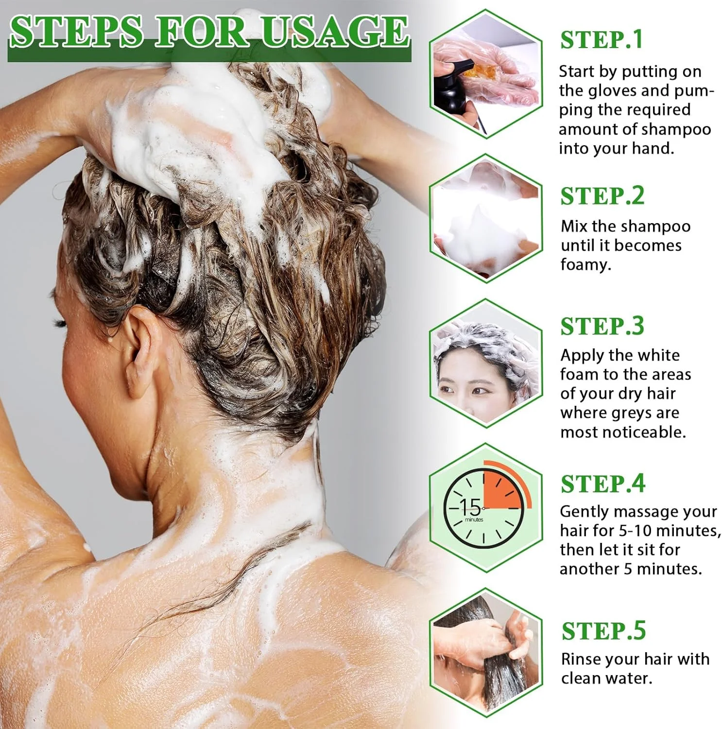 شامپو رنگ مو گیاهی 3 در 1، محلول رنگ موی مشکی طبیعی برای زنان و مردان، شامپو رنگ موی گیاهی مغذی عمیق