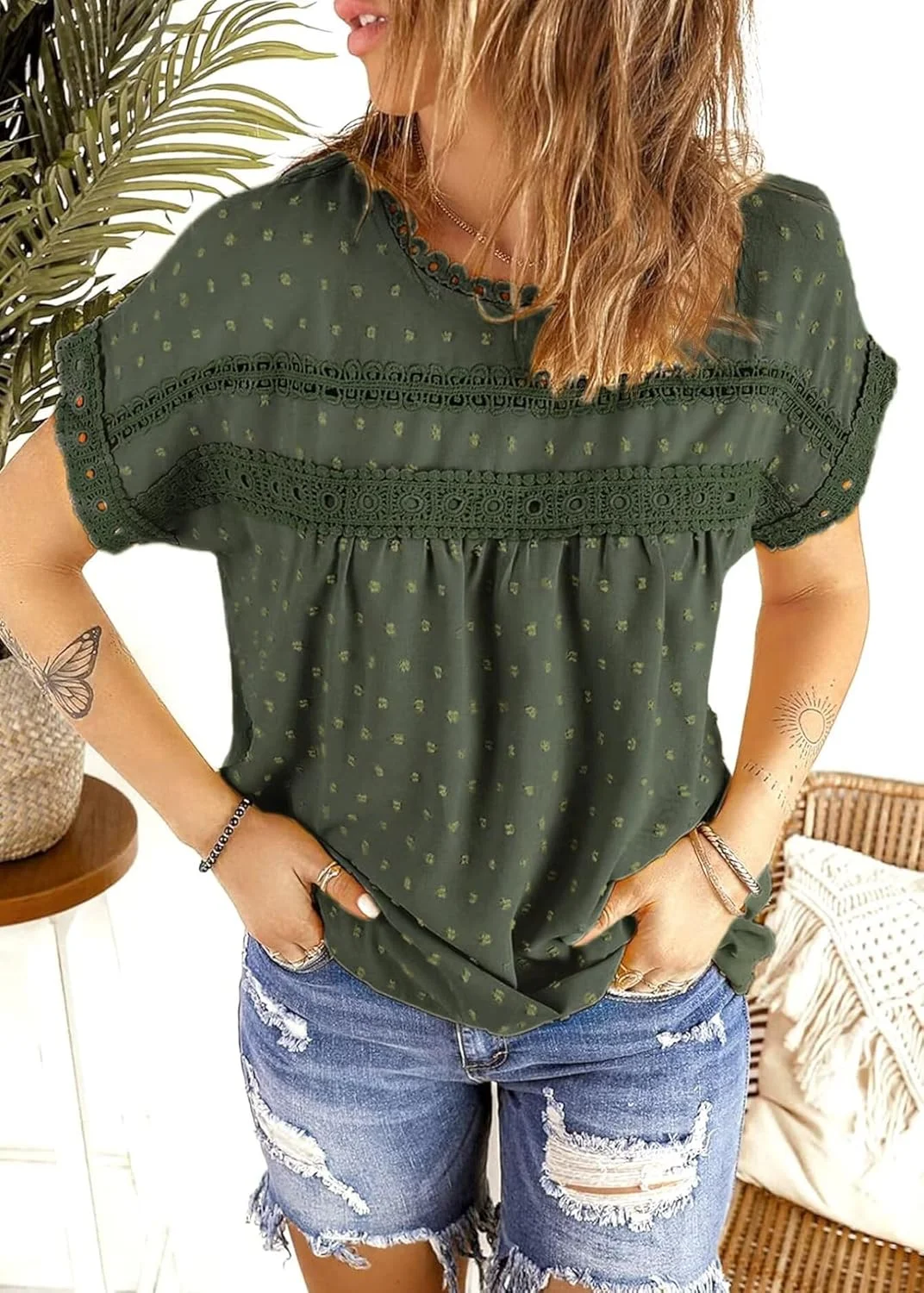 تاپ های تابستانی زنانه Falechay، بلوزهای شیک آستین کوتاه به سبک بوهو و وسترن، مدل عروسکی، مناسب استایل کژوال و مجلسی، سال 2024