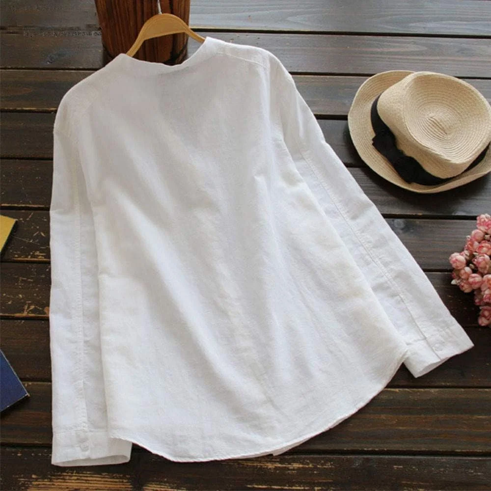 فنکل تاپ زنانه، تیشرت، حراج بلوز آستین بلند دکمه دار کتان و نخی زنانه