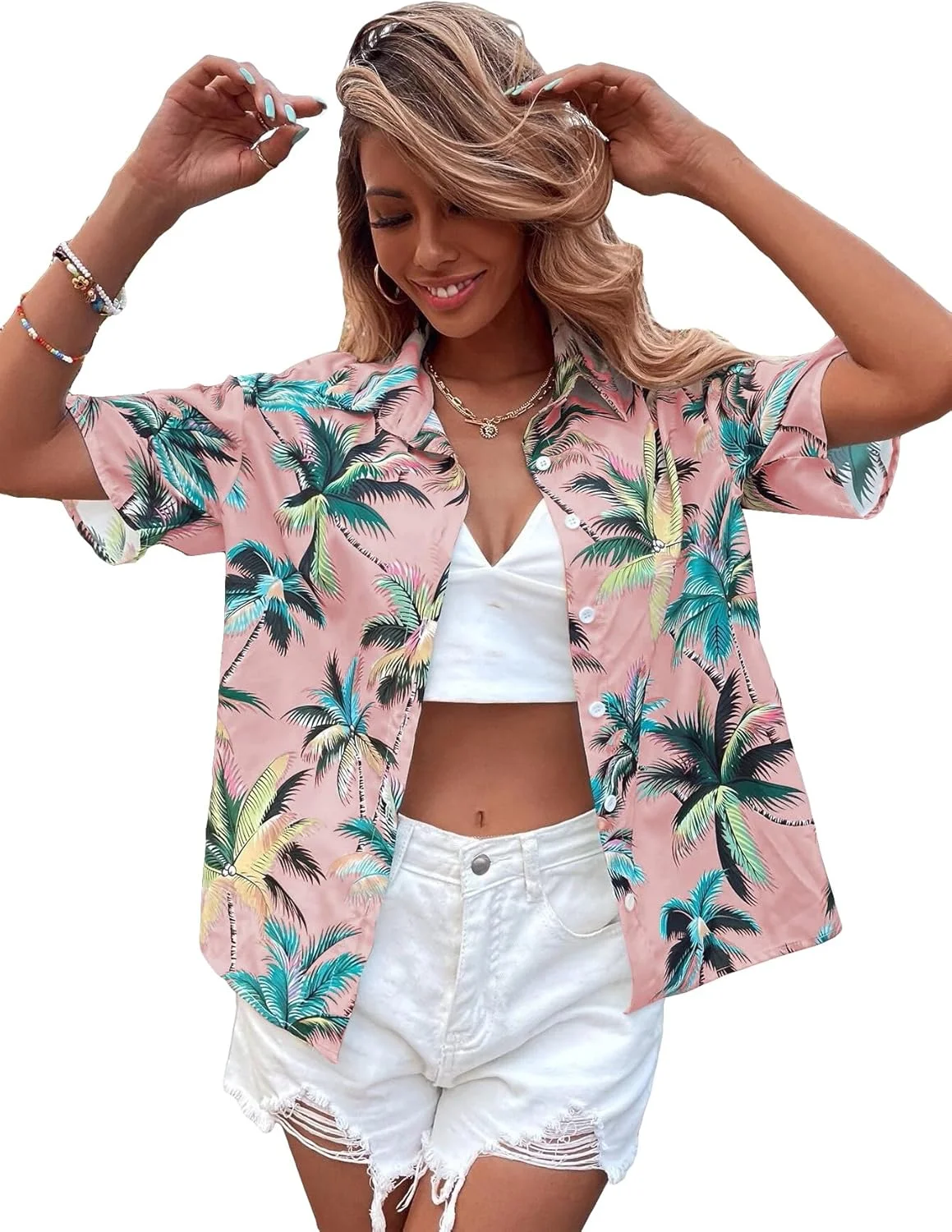 پیراهن ساحلی زنانه GORGLITTER طرح هاوایی دکمه دار آستین کوتاه پیراهن ساحلی زنانه GORGLITTER طرح هاوایی دکمه دار آستین کوتاه