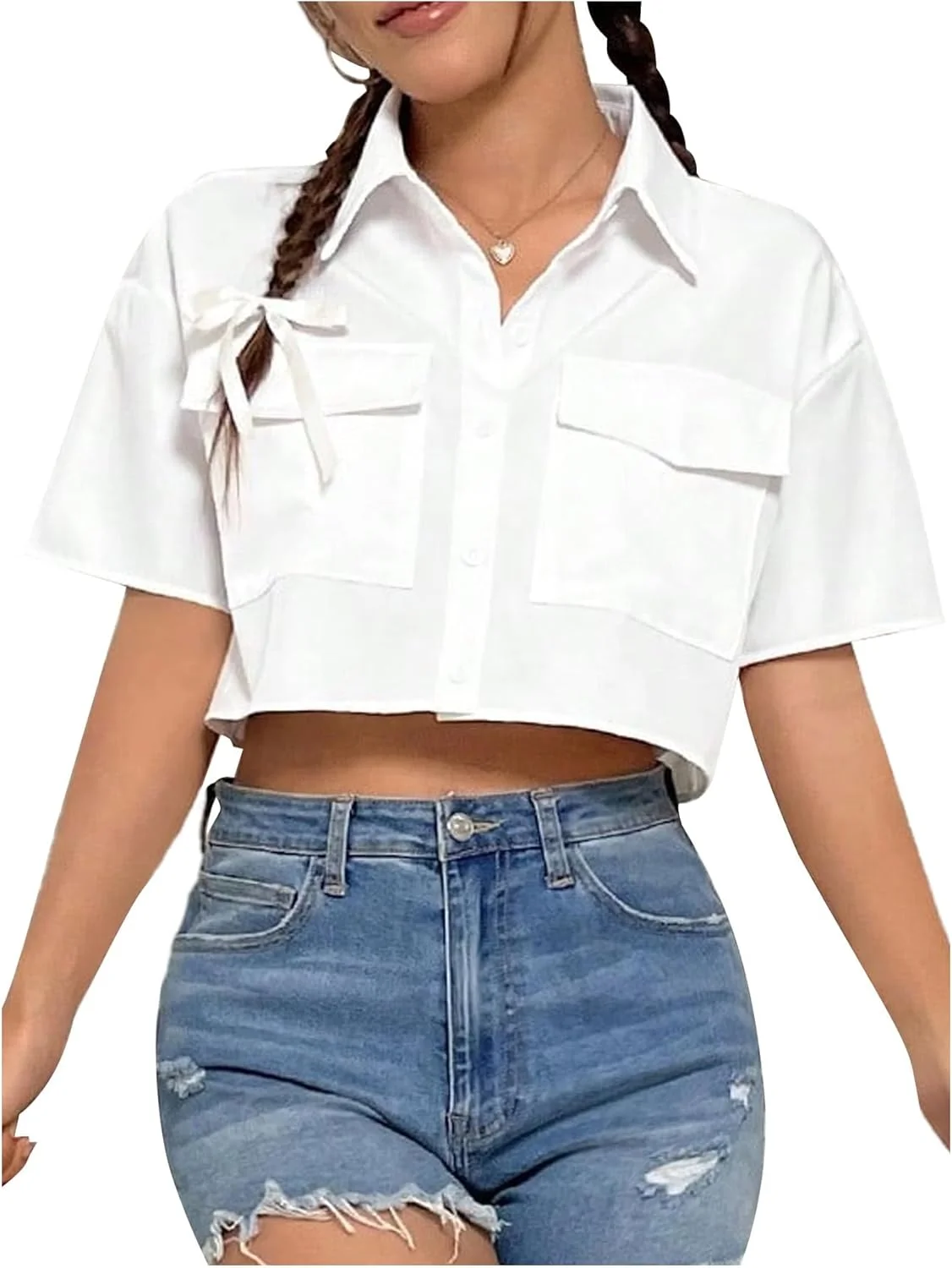 گورگلیتر بلوز کوتاه آستین کوتاه زنانه دکمه دار یقه دار پیراهن غیر رسمی با جیب گورگلیتر بلوز کوتاه آستین کوتاه زنانه دکمه دار یقه دار پیراهن غیر رسمی با جیب