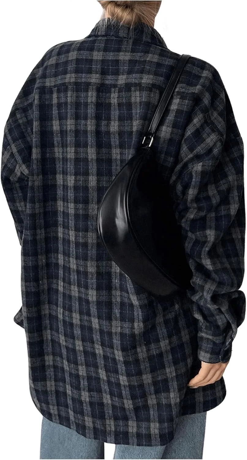 پیراهن زنانه گورگلیتر، آستین بلند، دکمه دار، طرح چهارخانه، یقه دار، مناسب استایل خیابانی و دارای جیب