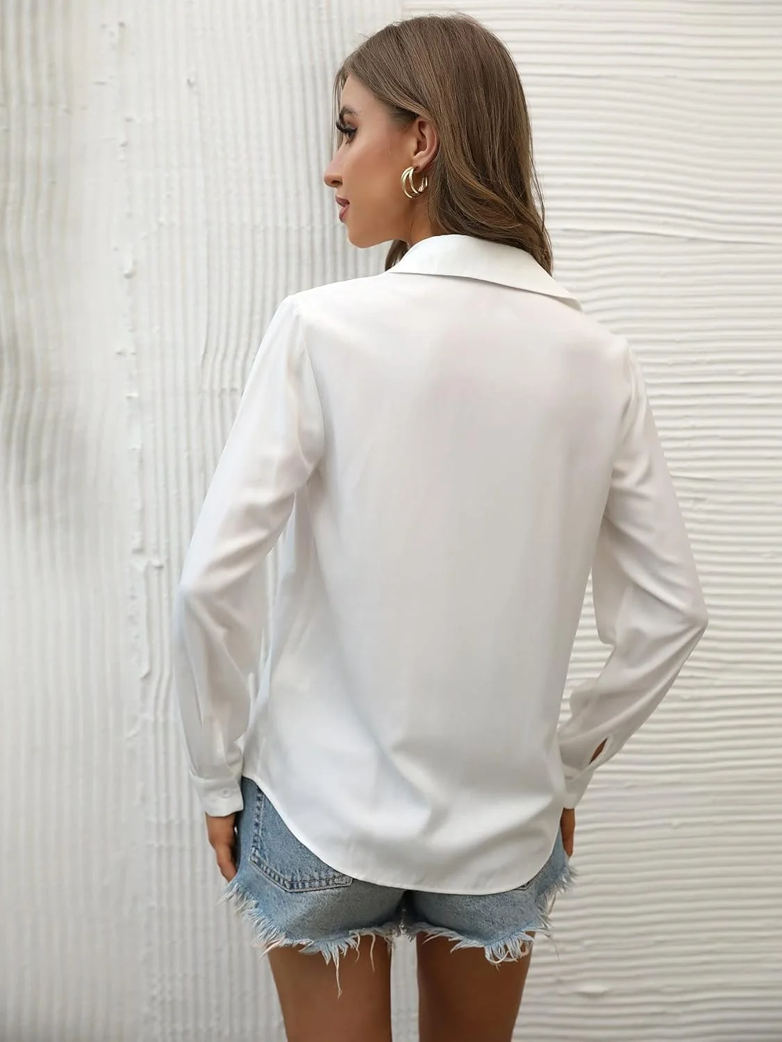 پیراهن زنانه GORGLITTER یقه دکمه دار آستین بلند بلوز تاپ غیر رسمی