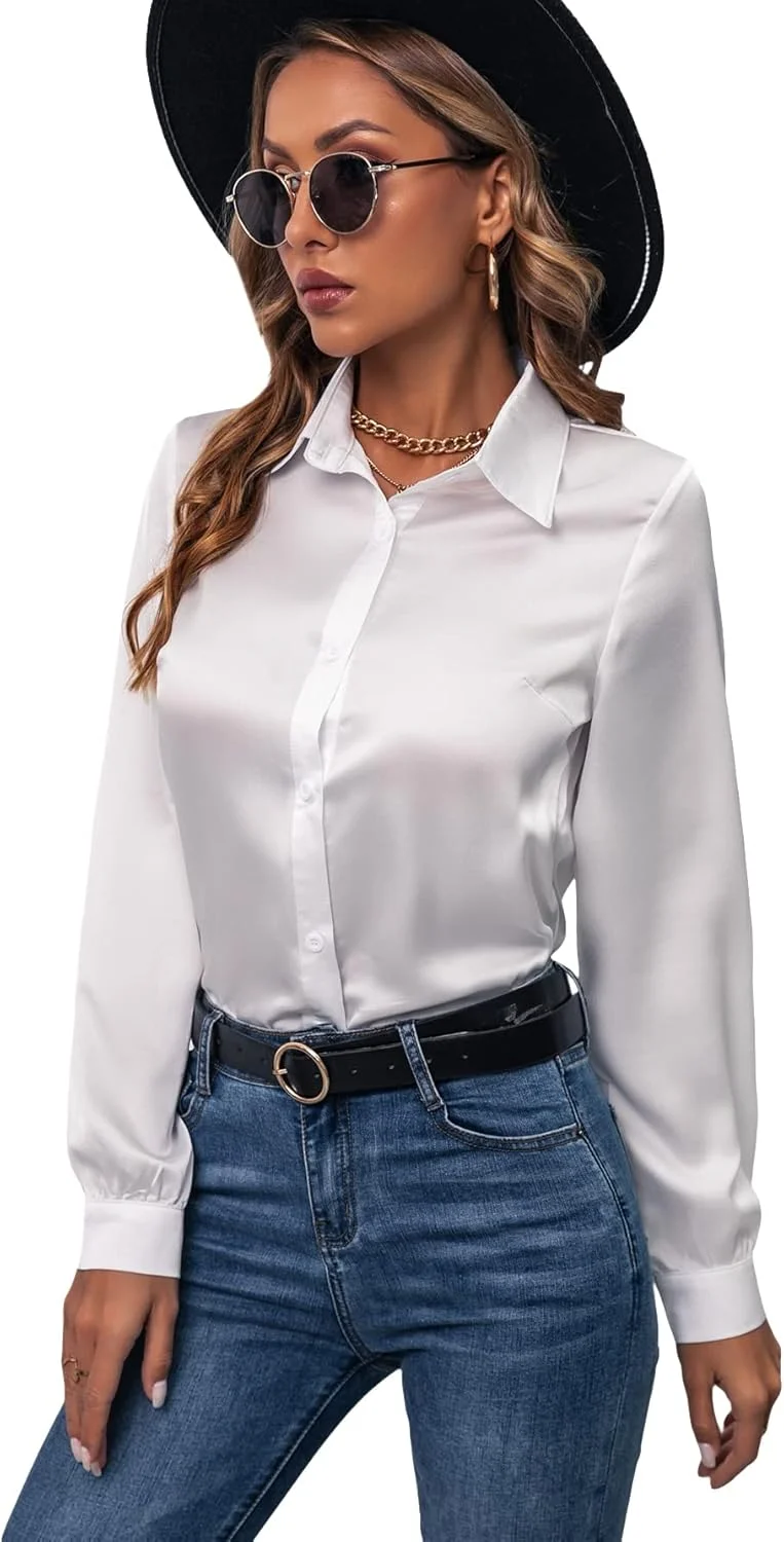 GORGLITTER بلوز زنانه ساتن دکمه دار آستین بلند