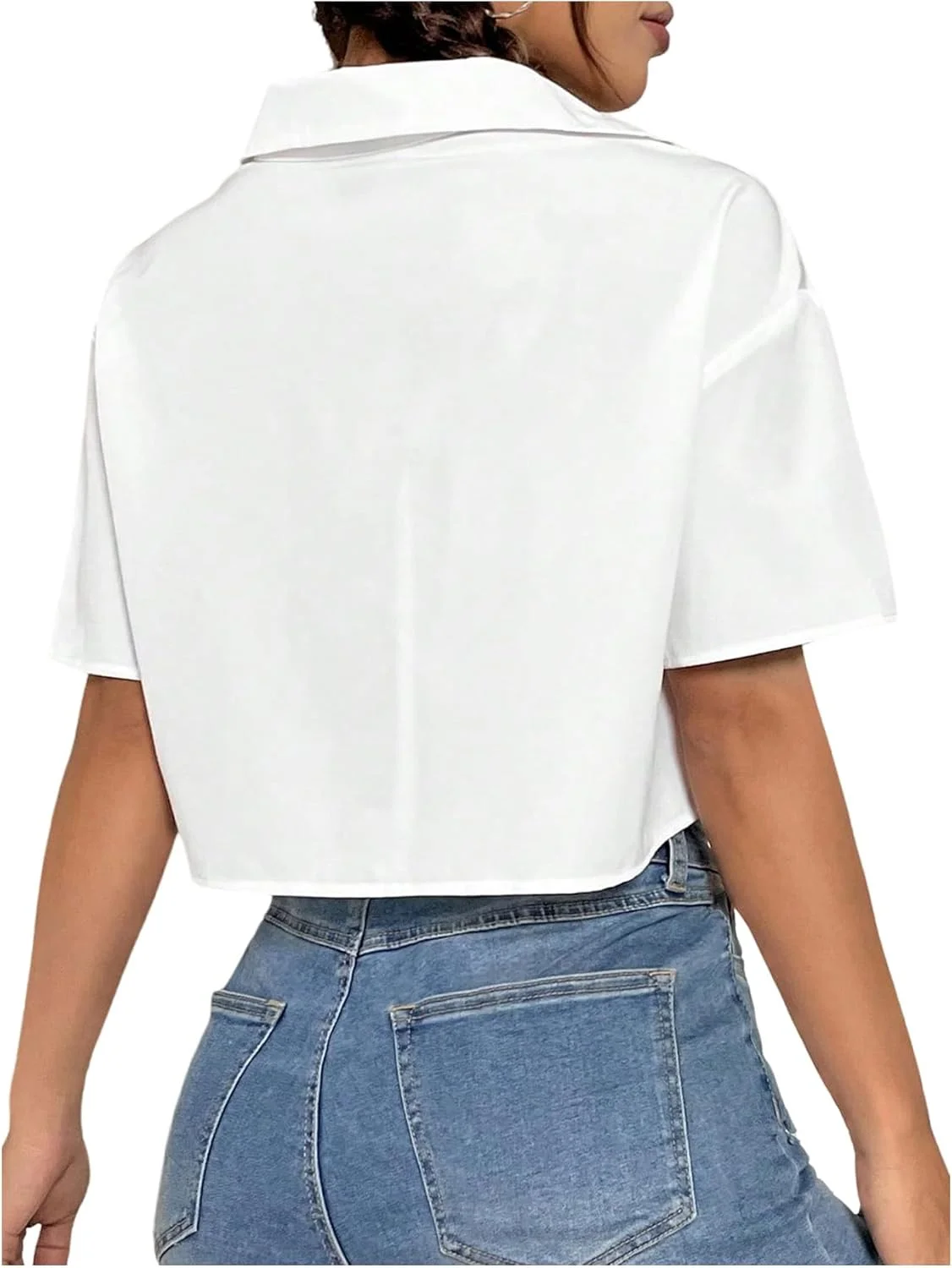 گورگلیتر بلوز کوتاه آستین کوتاه زنانه دکمه دار یقه دار پیراهن غیر رسمی با جیب