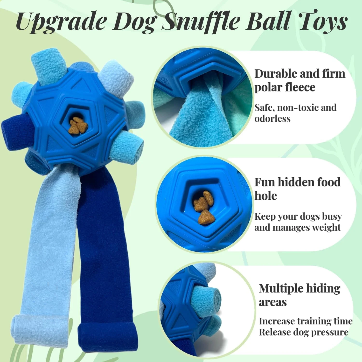 CIIVURR Snuffle Ball for Dog Toys Unbreakable Upgrade Ball Interactive Toy Foraging Snuffle Mat Puppy Treat Dispenser Slow Feeder Dog Puzzle Toys for Small, Medium, Large Pets(Blue)