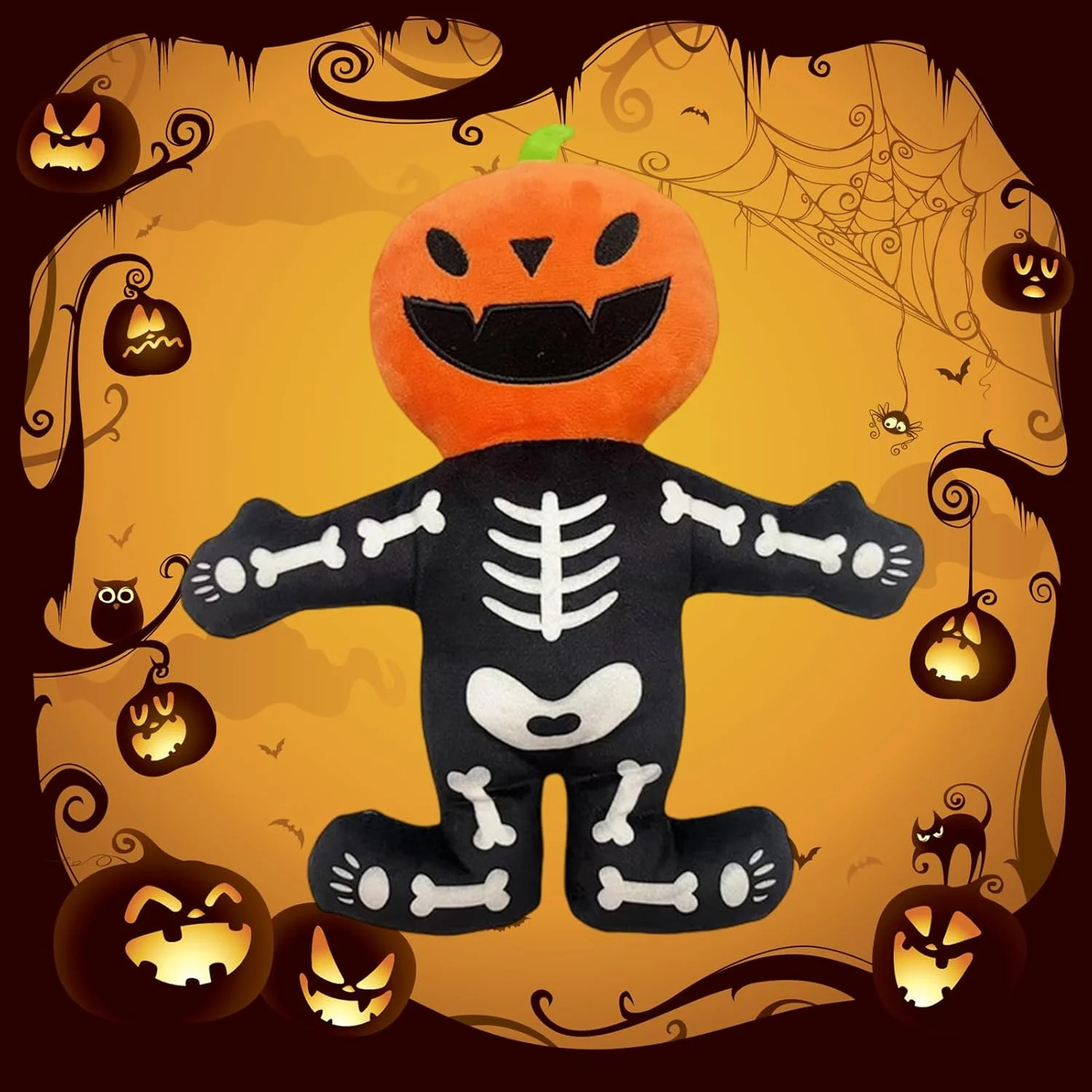 اسباب بازی های سوت دار سگ، اسباب بازی های جویدنی طرح اسکلت کدو تنبل برای سگ ها، سرگرم نگه داشتن حیوانات خانگی، اسباب بازی پولیشی تعاملی و خنده دار برای جویدن، دندان درآوردن، آموزش توله سگ، مسافرت، فضای باز و داخل خانه در هالووین