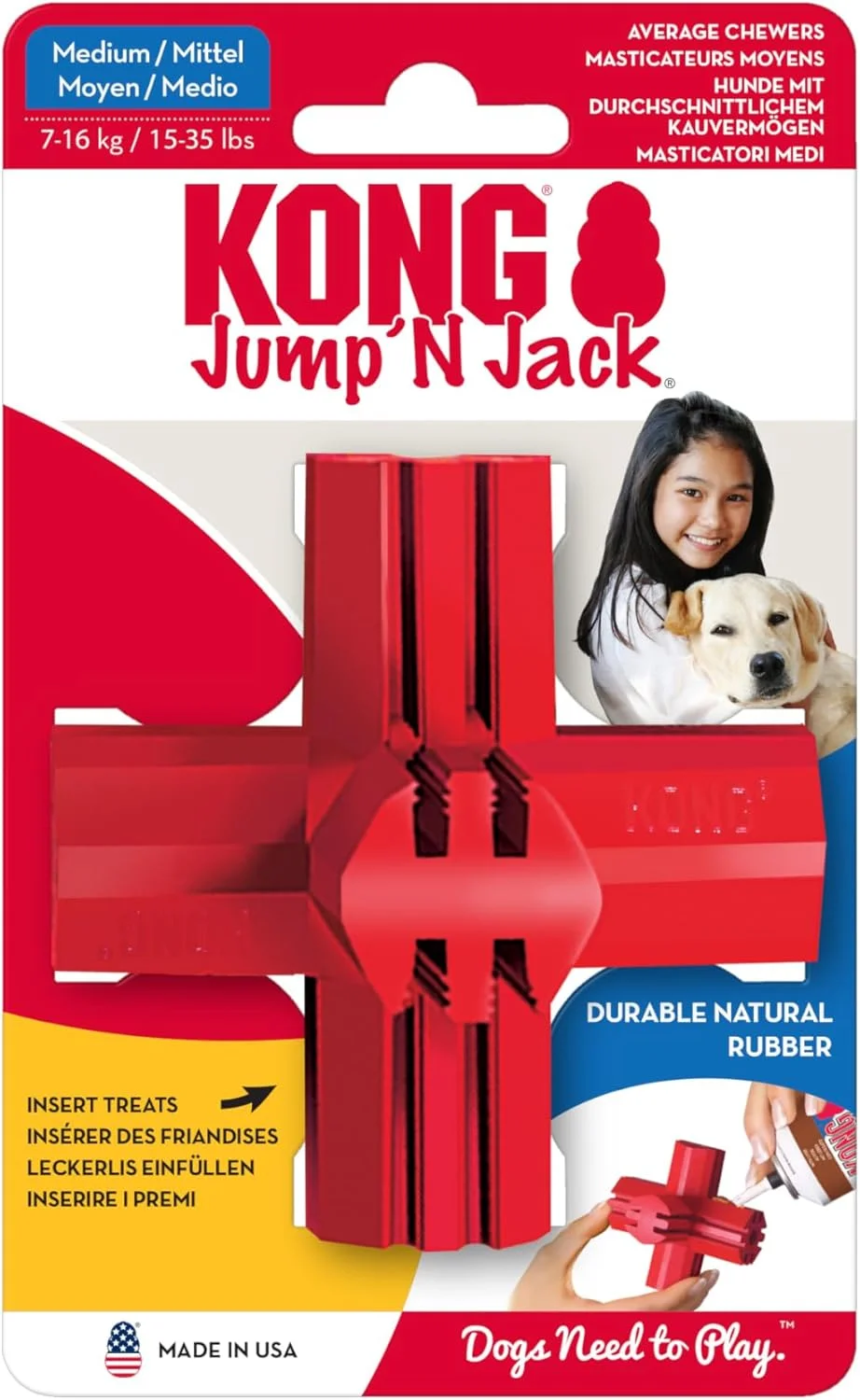 اسباب بازی سگ KONG - Jump'N Jack - اسباب بازی لاستیکی بادوام برای جویدن و تمیز کردن دندان - مناسب برای سگ های متوسط