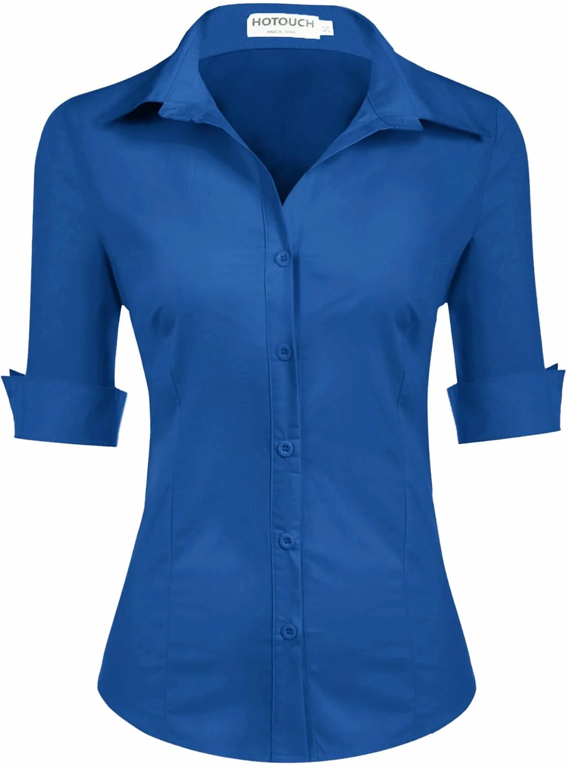 بلوز زنانه هات‌تاچ، آستین سه ربع/آستین کوتاه، مناسب محیط کار، بلوز نخی جذب، پیراهن پایه دکمه‌دار، تاپ راه‌راه، تاپ یقه هفت، سایز XS-XXL