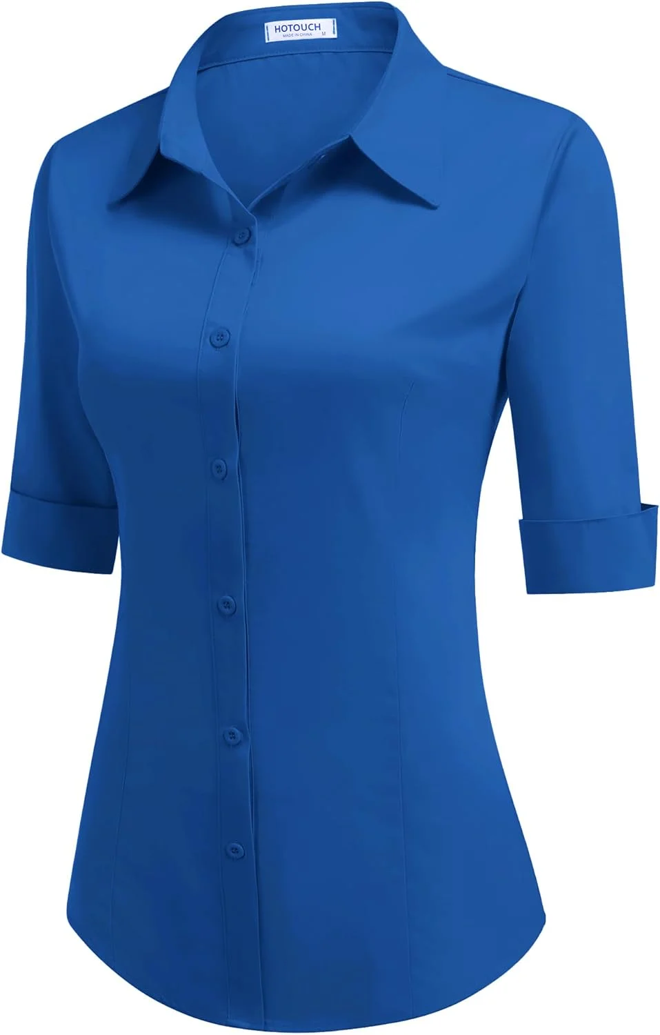 بلوز زنانه هات‌تاچ، آستین سه ربع/آستین کوتاه، مناسب محیط کار، بلوز نخی جذب، پیراهن پایه دکمه‌دار، تاپ راه‌راه، تاپ یقه هفت، سایز XS-XXL
