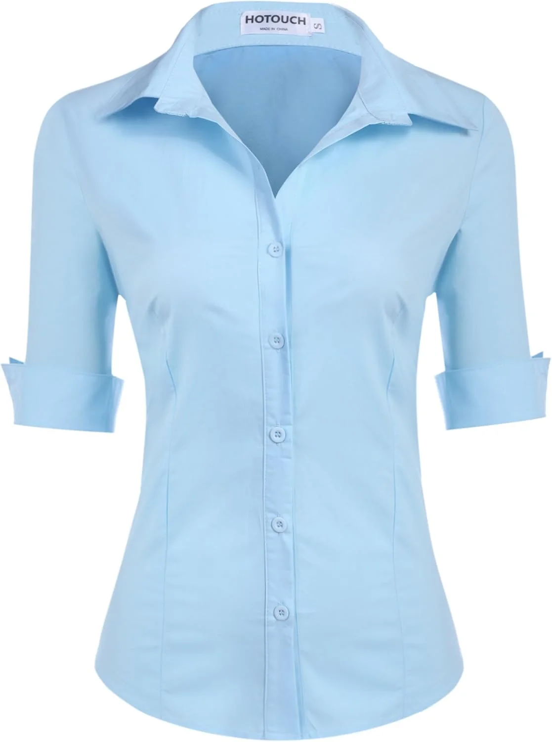 هات تاچ بلوز زنانه پیراهن نخی آستین سه ربع لباس کار رسمی اداری زنانه پیراهن های جذب پایه یقه هفت آستین کوتاه