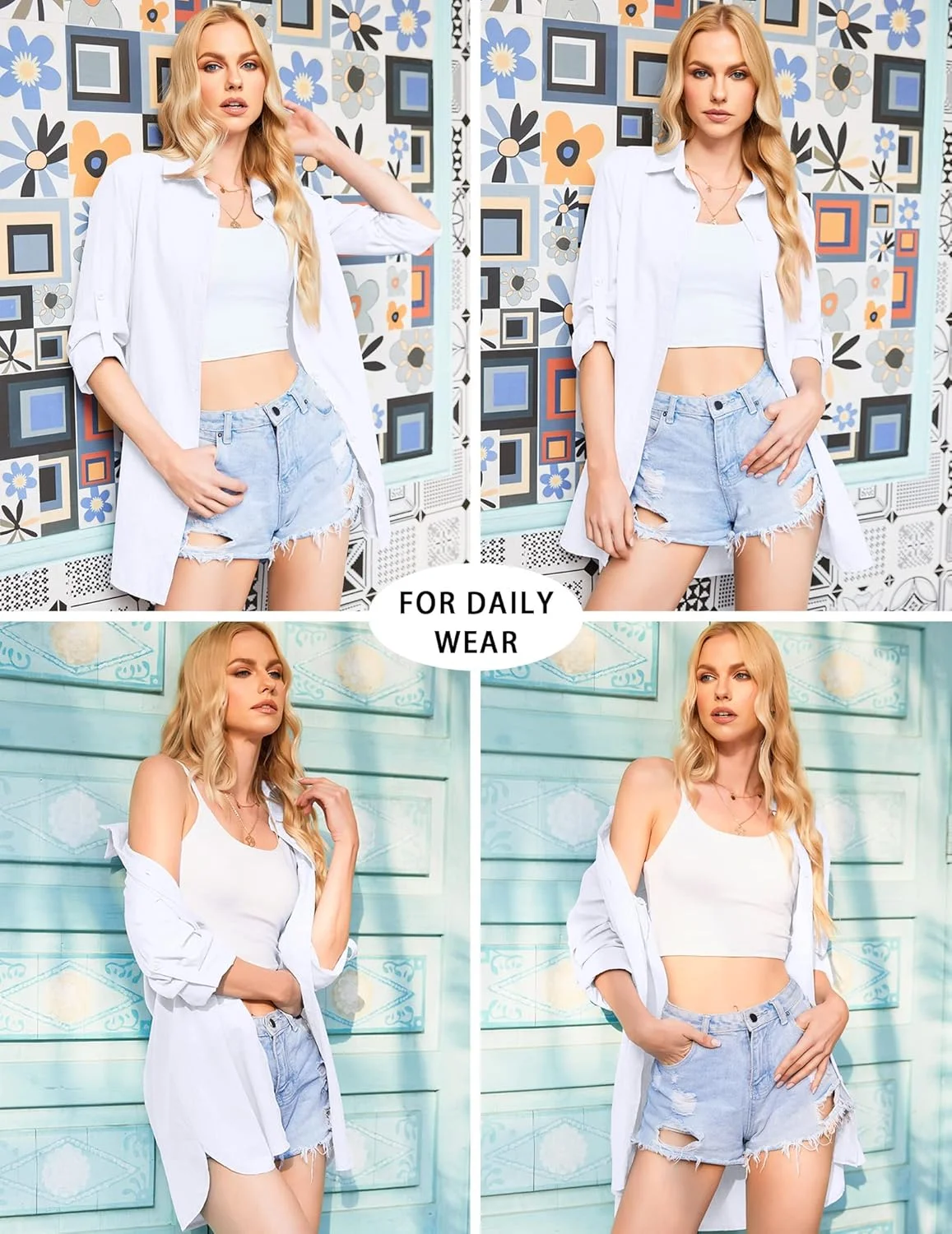 Hotouch پیراهن زنانه مدل Boyfriend، دکمه دار، آستین بلند، بلوز آستین دار، پیراهن یقه دار