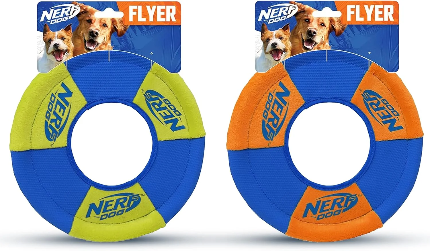 اسباب بازی سگ حلقه پرتاب و کشش Nerf Dog، فریزبی، سبک وزن، بادوام و مقاوم در برابر آب، قطر 9 اینچ، برای نژادهای متوسط/بزرگ، بسته دو عددی، سبز و نارنجی