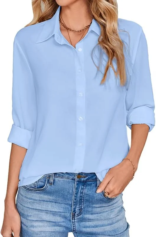 IBAOTORONI پیراهن دکمه دار زنانه: آستین بلند یقه دار، مناسب برای محیط کار، بلوزهای شیفون غیر رسمی