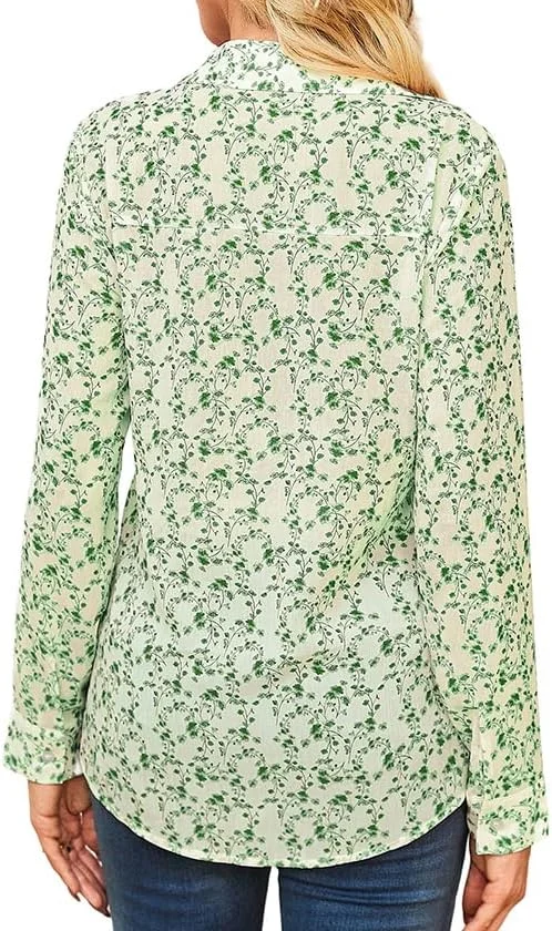 پیراهن زنانه گلدار دکمه دار IBAOTORONI، بلوز شیفون آستین بلند نرم و بدون چروک