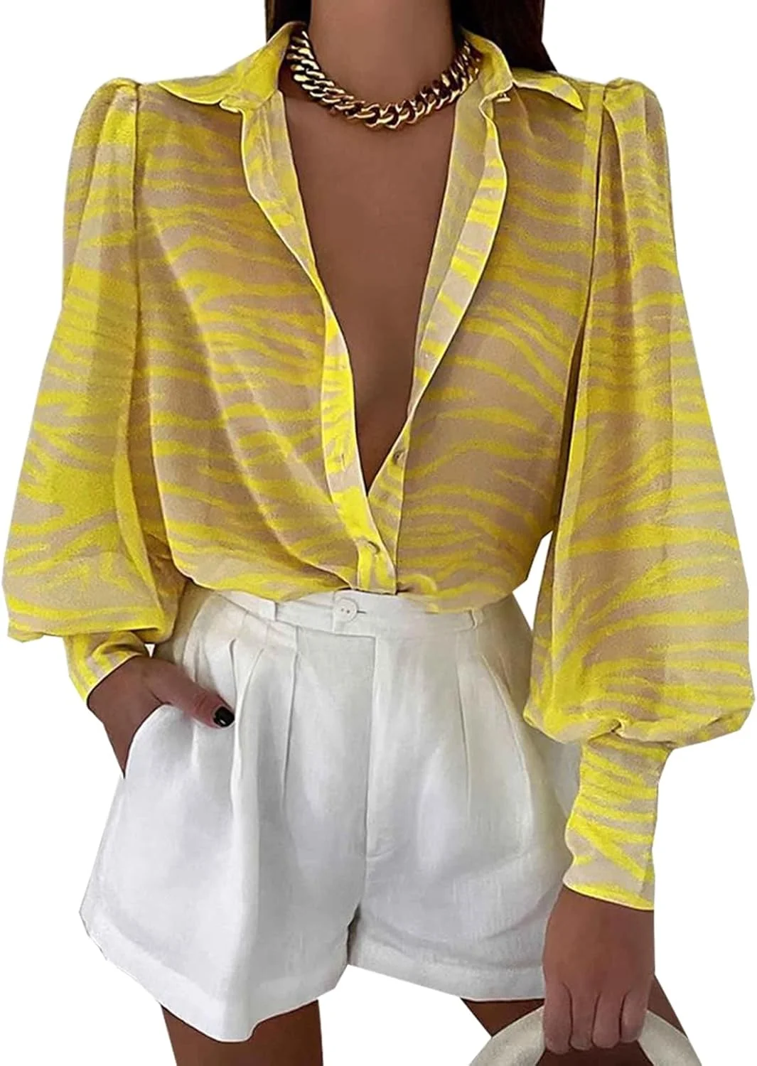 بلوزهای دکمه دار زنانه، آستین فانوسی مجلسی، بلوزهای چاپی، بلوزهای گشاد رنگارنگ غیررسمی، تاپ های کار