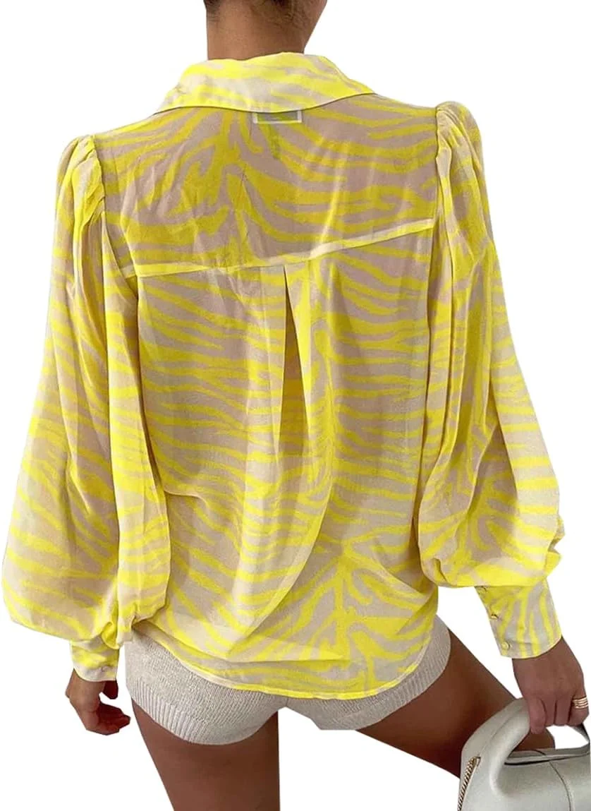 بلوزهای دکمه دار زنانه، آستین فانوسی مجلسی، بلوزهای چاپی، بلوزهای گشاد رنگارنگ غیررسمی، تاپ های کار