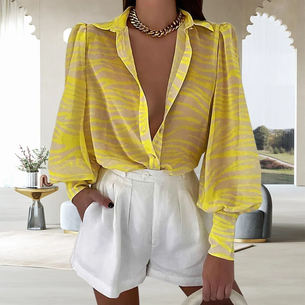 بلوزهای دکمه دار زنانه، آستین فانوسی مجلسی، بلوزهای چاپی، بلوزهای گشاد رنگارنگ غیررسمی، تاپ های کار