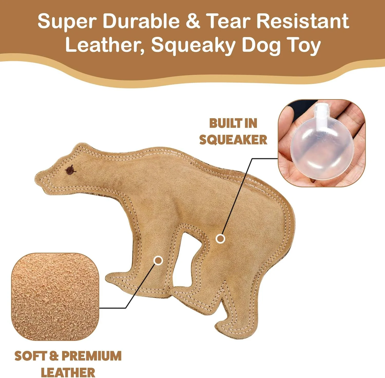 اسباب بازی سگ خرسی چرمی 7 اینچی SPOT Ethical Pet Dura-Fused، بزرگ